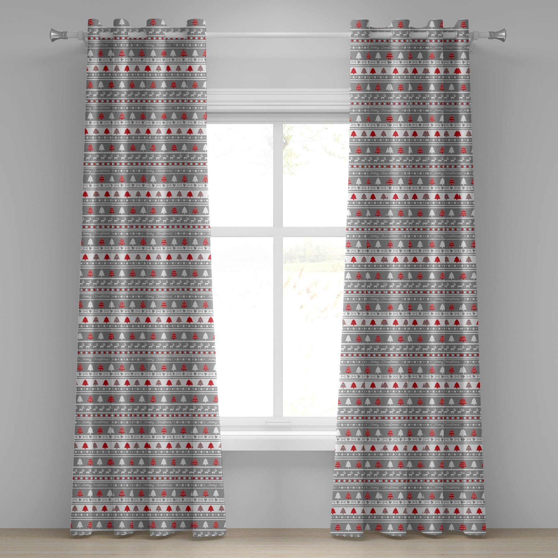 Gardine Dekorative 2-Panel-Fenstervorhänge für Schlafzimmer Wohnzimmer, Abakuhaus, Weihnachten Deer Bäume Borders