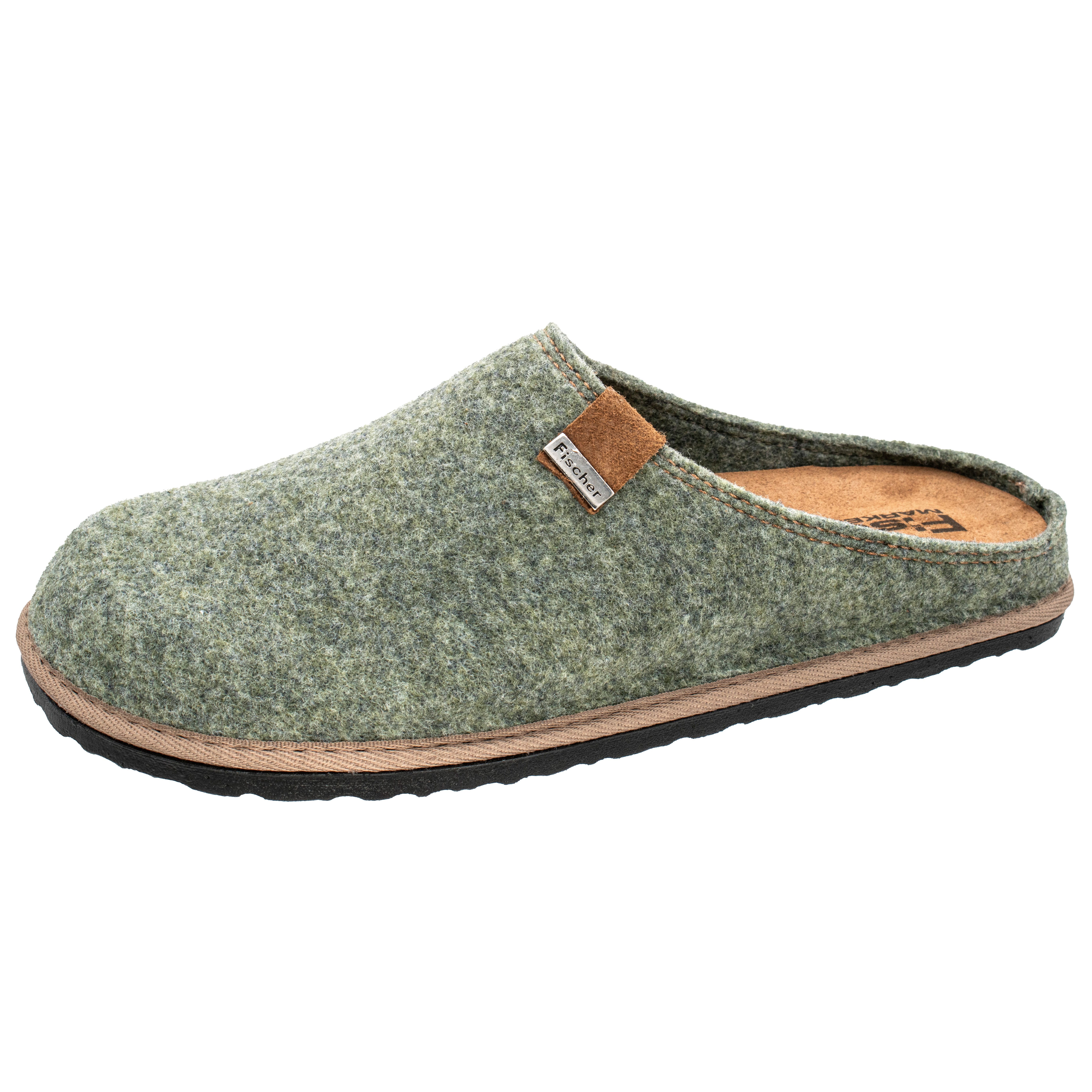 Fischer-Markenschuh Helge Pantoffel aus PET Upcycling Filz, Einlegesohle aus Leder ist herausnehmbar
