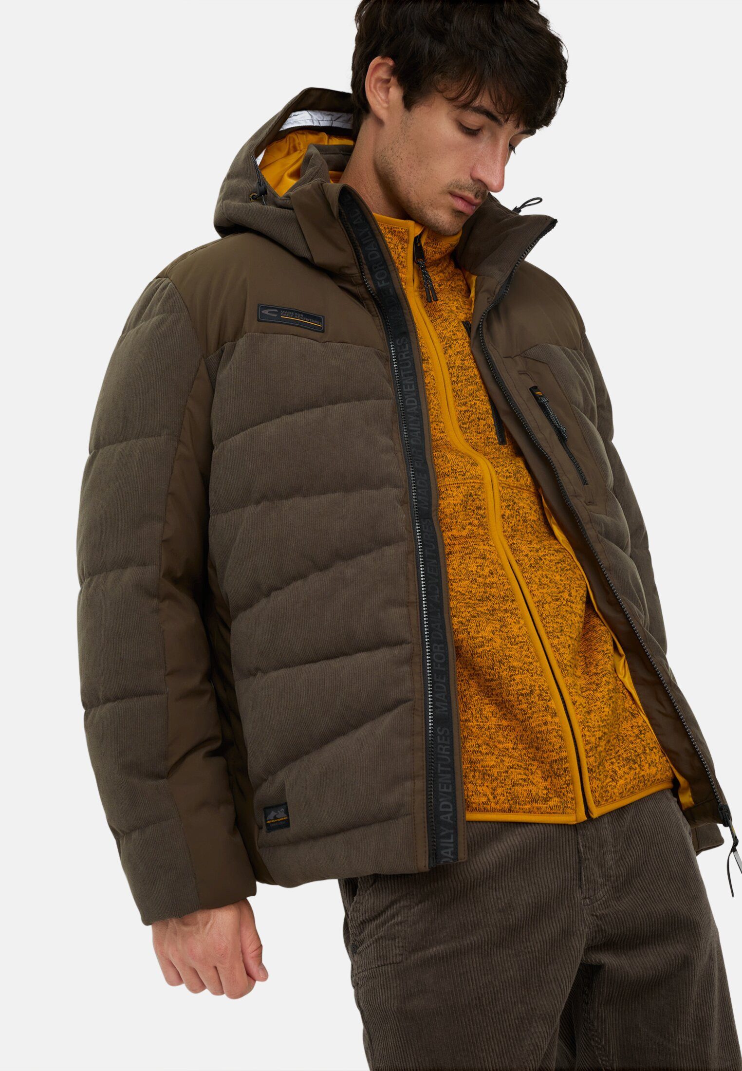 camel active Steppjacke mit abnehmbarer Kapuze Langarm Markenlogo