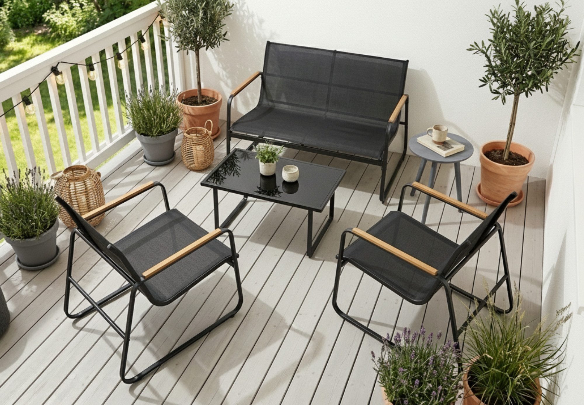 Home Collective Gartenlounge-Set Lounge Möbel Outdoor Gartenlounge Gartenmöbel 4-teilig in schwarz, wetterfest & pflegeleicht, ideal für Terrasse Balkon oder Garten