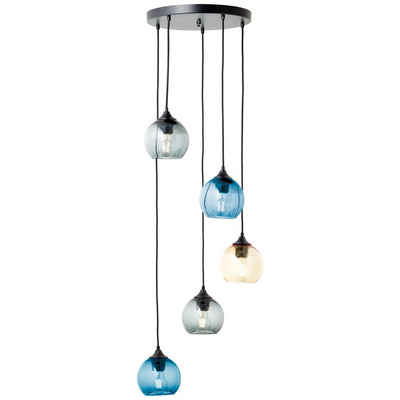 Brilliant Leuchten Pendelleuchte »Amiri«, höhenverstellbare Hängelampe - 5 flammig mit Glasschirmen - dimmbar - Ø 50cm - E14 Fassung - Metall/Glas, blau/grau/bernsteinfarben