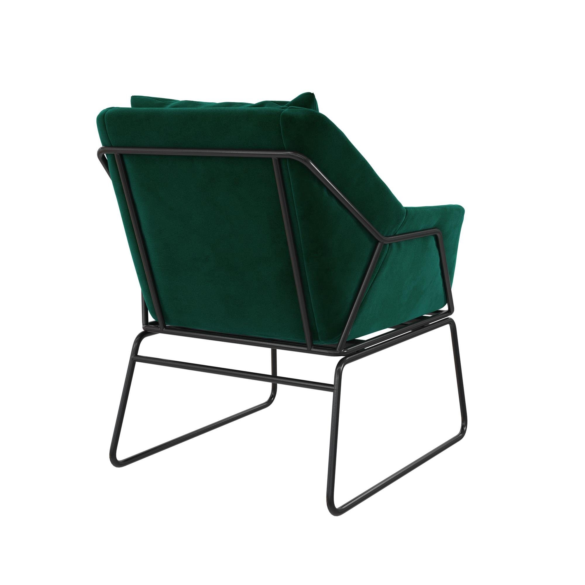 ca. grün Sessel loft24 cm (1-St), Samtoptik, Metallgestell, Avery in Sitzhöhe Bezug 45,5