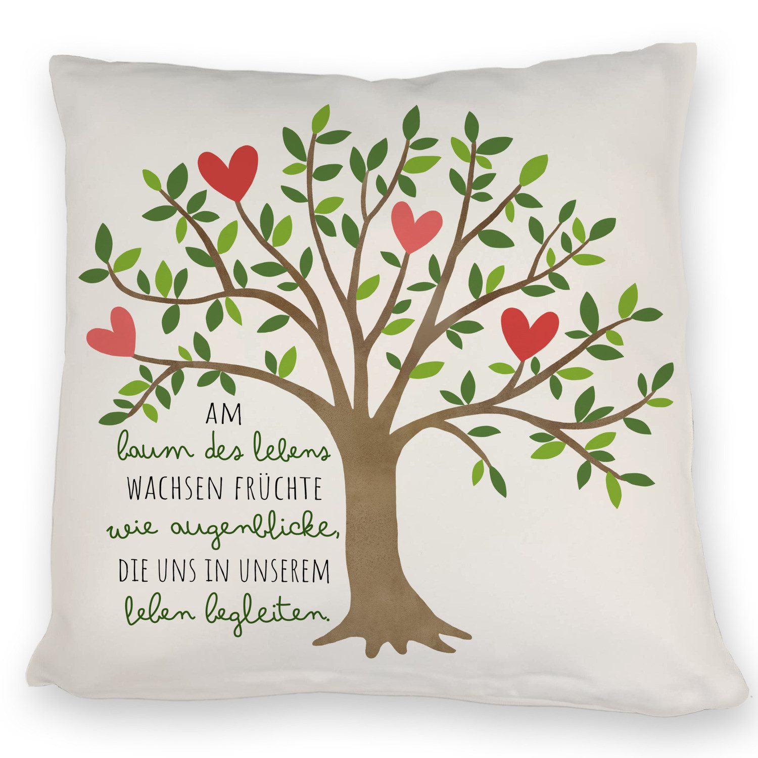 speecheese Dekokissen Lebensbaum Kissen mit Spruch Am Baum des Lebens wachsen Augenblicke