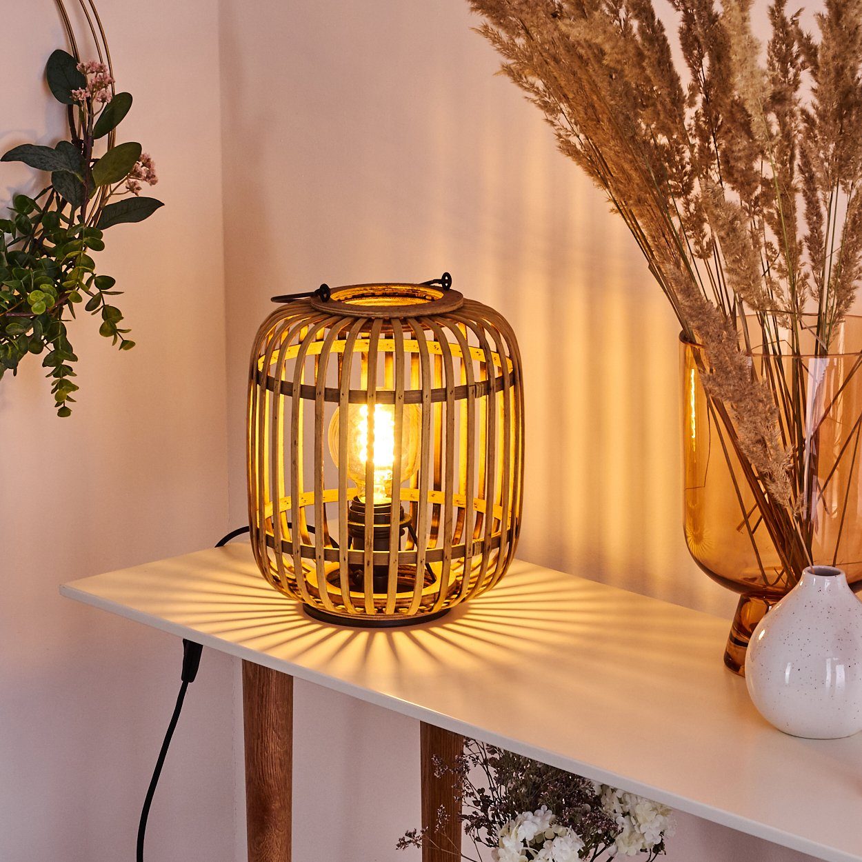 Paco Home Rattan Tischlampe – Boho Style Nachttischleuchte Mit E27 Fassung