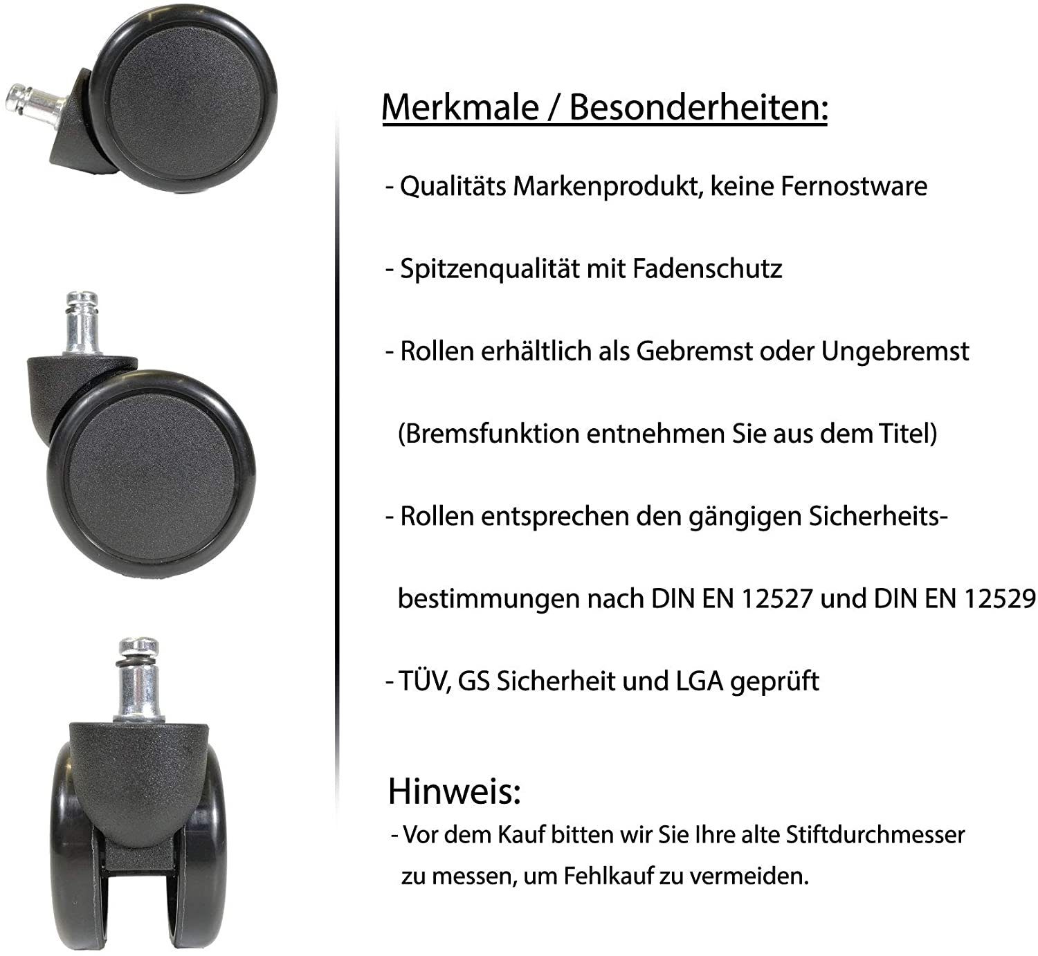 Bürostuhlrollen Range Ø65mm, 5er OfficeWorld Stift mm Weichboden, Ø10x32mm, 15mm Set 10x32 Hals., Bürostuhl 1