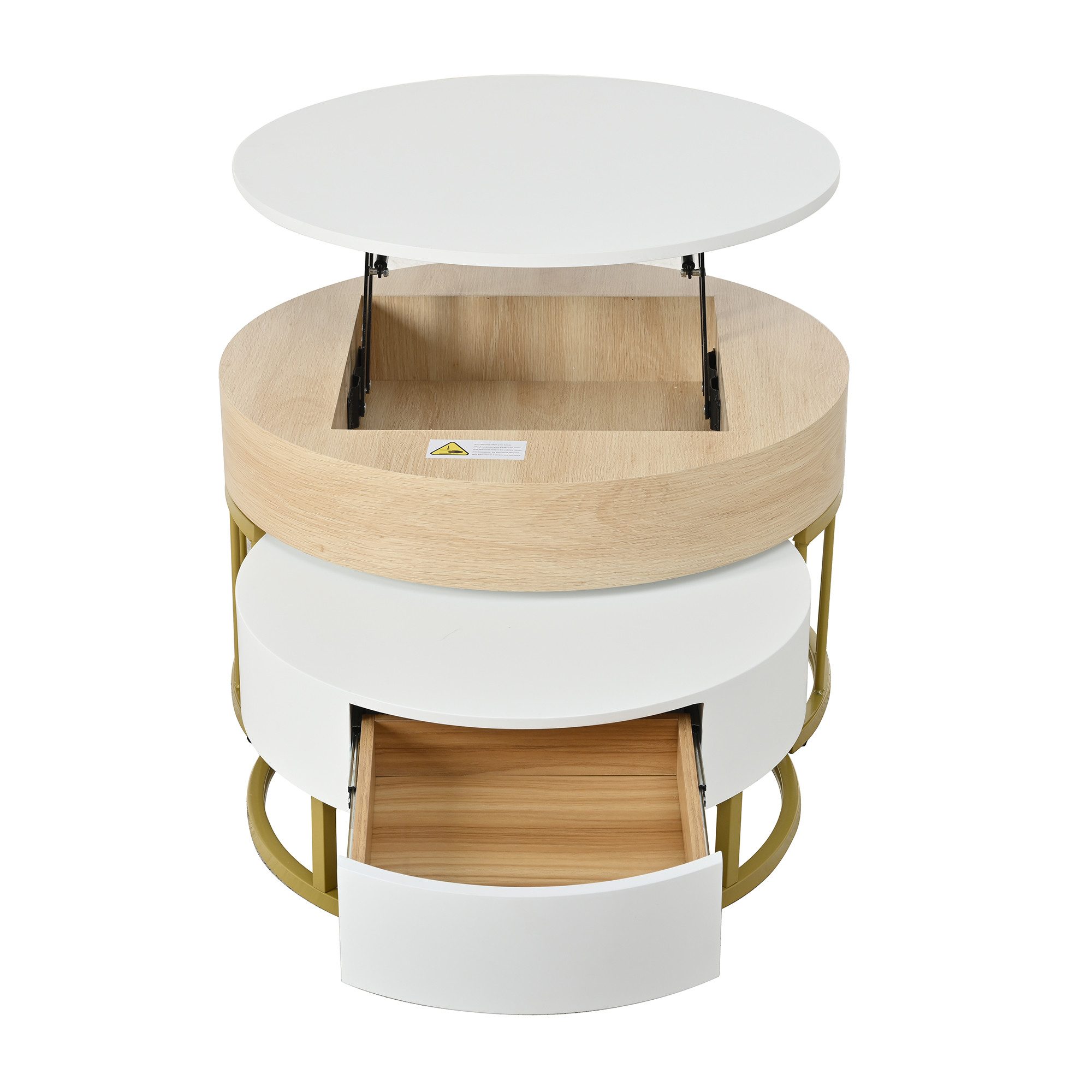 Merax Couchtisch Set mit goldenen Metallrahmen und Schubladen, mit ausziehbarer Tischplatte, Satztisch mit Stauraum, Kaffeetisch – Bild 5 von 5