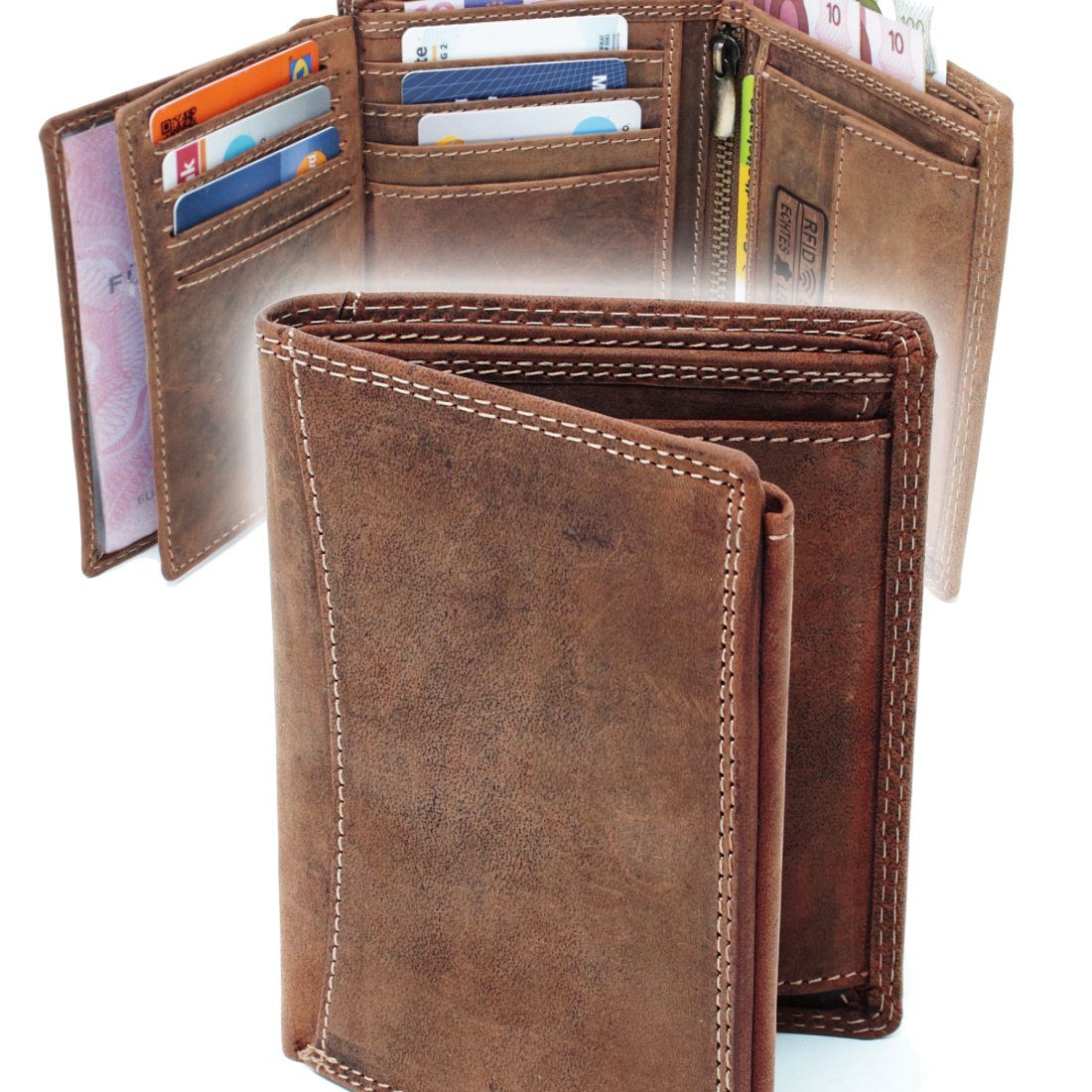 SHG Brieftasche Geldbörse Börse, Geldbörse Männerbörse Schutz Münzfach Herren Geldbeutel RFID Portemonnaie Leder mit Lederbörse