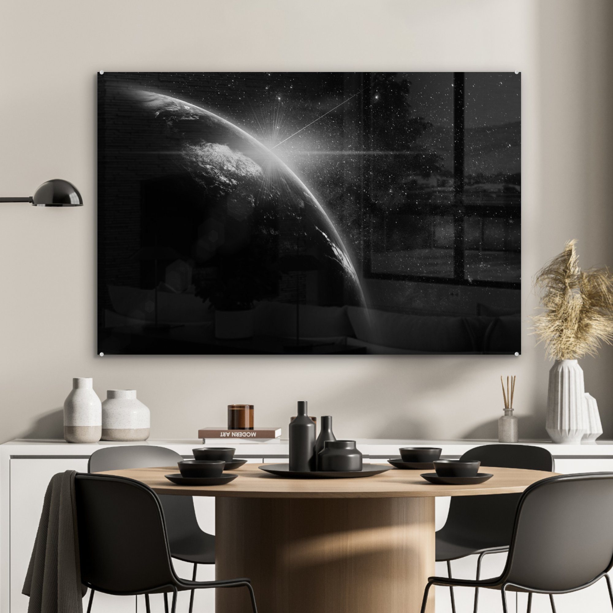 & - - MuchoWow Acrylglasbilder Acrylglasbild Erde Planeten Schlafzimmer (1 St), Sterne, Wohnzimmer