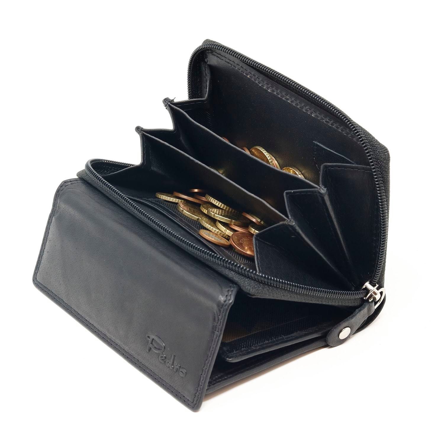 schwarz Geldbörse mit RFID Portemonnaie, - großen SHG Leder Münzfach Schutz Damenbörse -