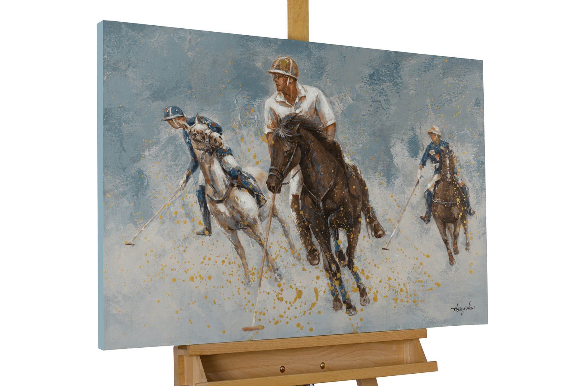 KUNSTLOFT Картина Polo Game 90x60 cm, Leinwandbild 100% HANDGEMALT Wandbild Wohnzimmer