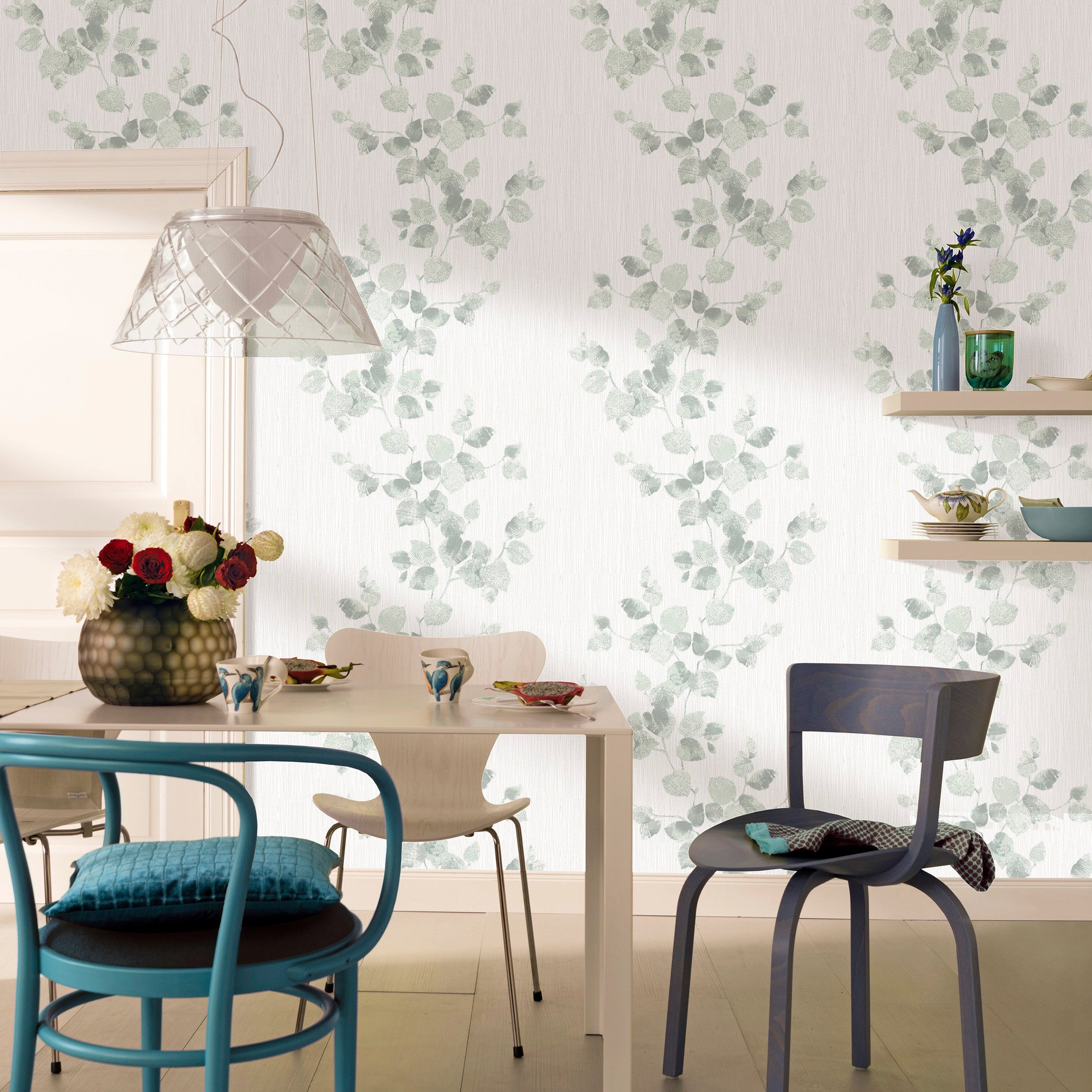 Marburg Vliestapete Weiß-Grün, floral, moderne Tapete günstig online kaufen