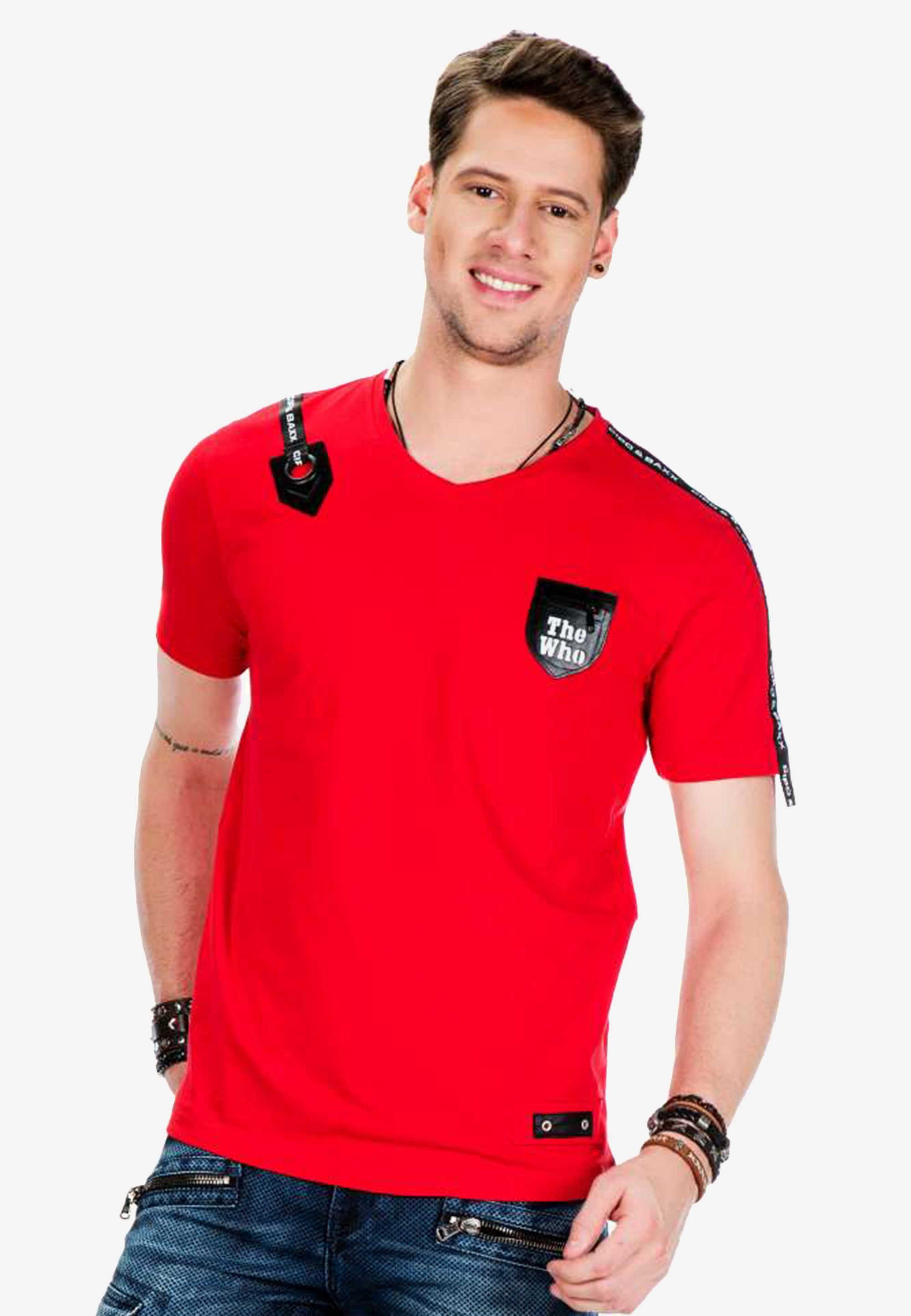 Cipo & Baxx T-Shirt mit Motivtasche kleiner rot