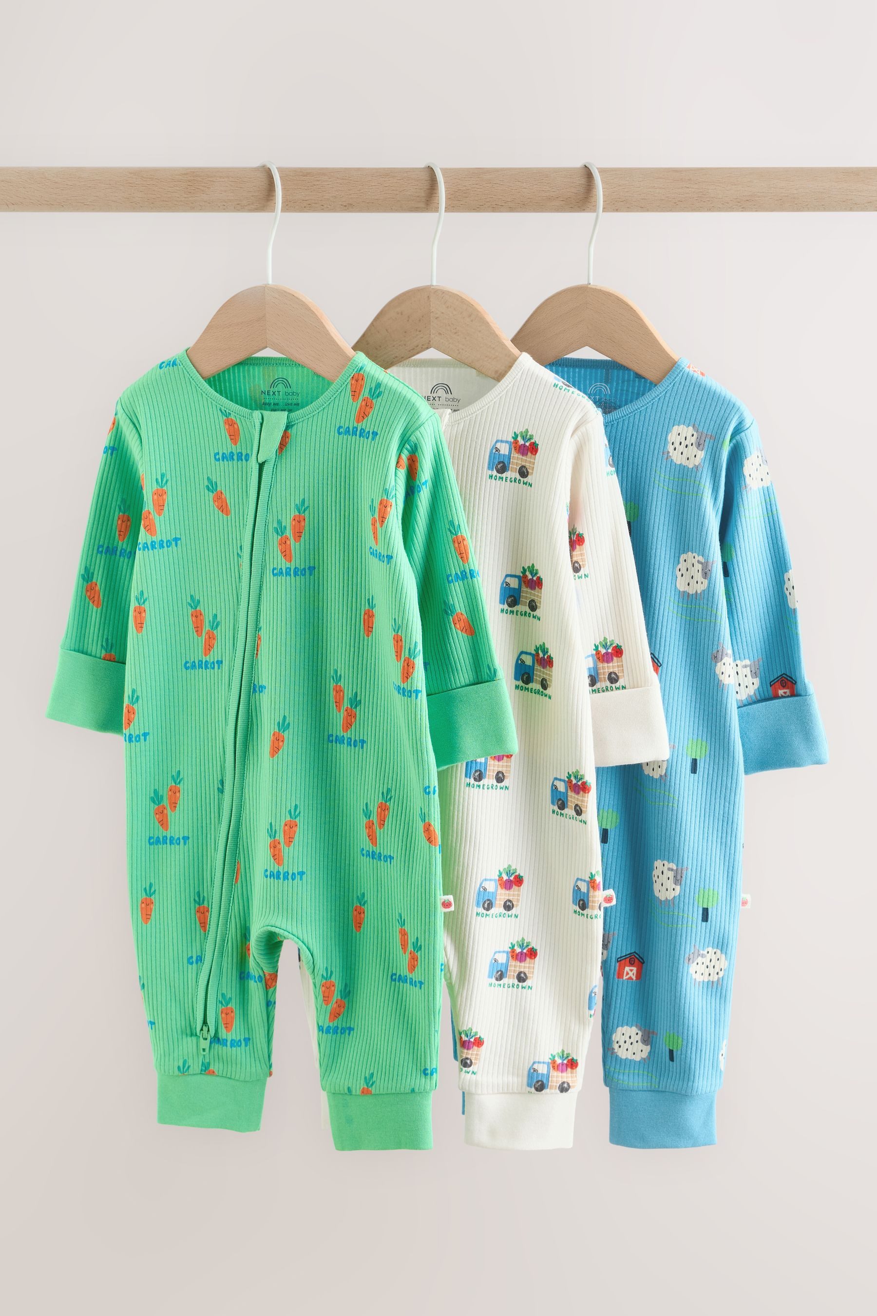 Schlafoverall Babyschlafanzüge mit Zweiwege-RV, 3er-Pack