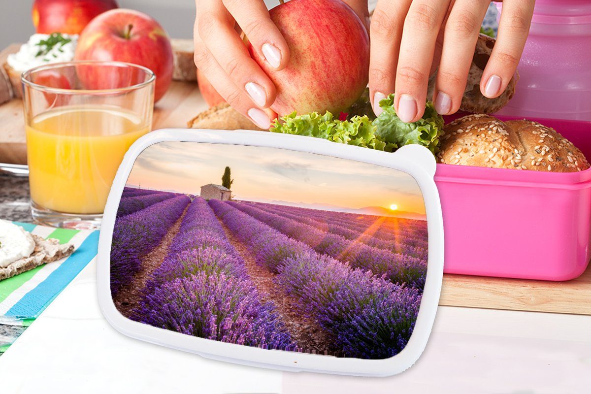 - Lavendel Mädchen, für MuchoWow Brotdose Erwachsene, Blumen Kunststoff Sonnenuntergang Snackbox, Kinder, (2-tlg), - Lunchbox Brotbox - Lila, rosa Kunststoff,