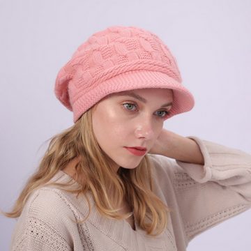 Henreal Strickmütze Schirmmütze,Strickmütze Warm gefütterte Wintermütze Strickmütze Beanie Gestrickte Schirmmütze für Damen im Herbst und Winter