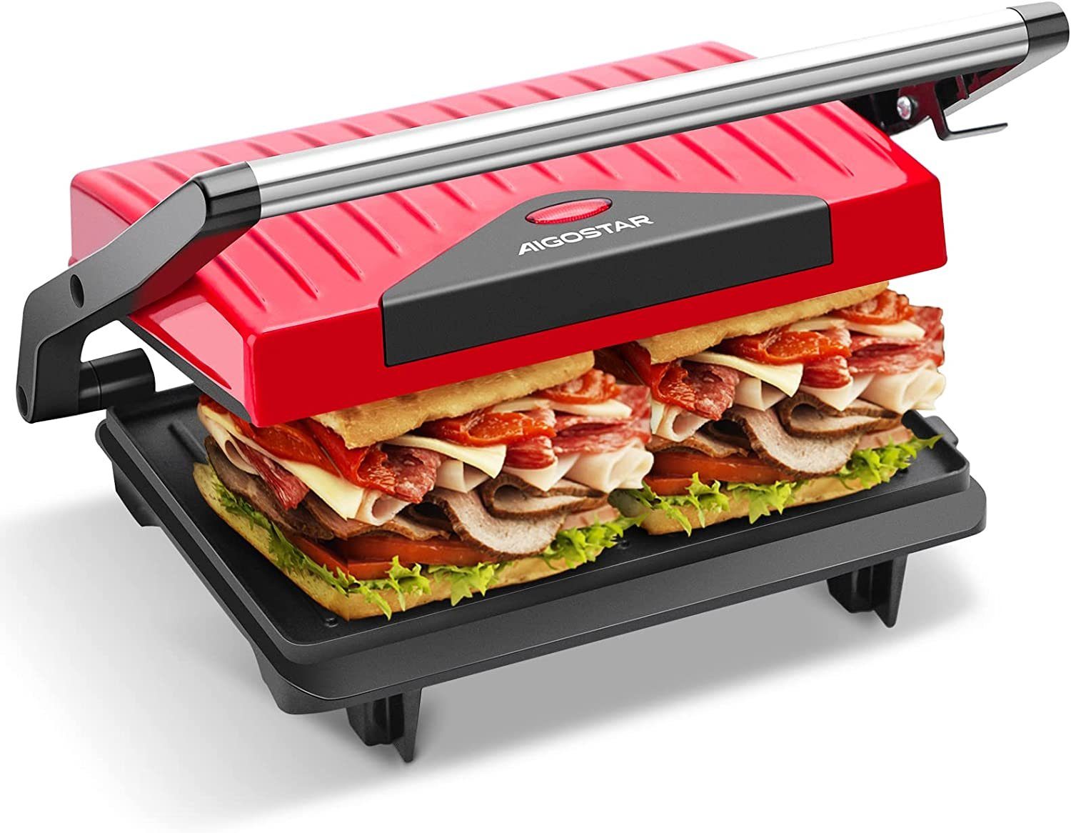 Aigostar Kontaktgrill für Sandwiches, Steak auch als Panini Grill, gerillte  Grillplatten, 750,00 W, Antihaftbeschichteter Grill toaster für fettfreies  Grillen
