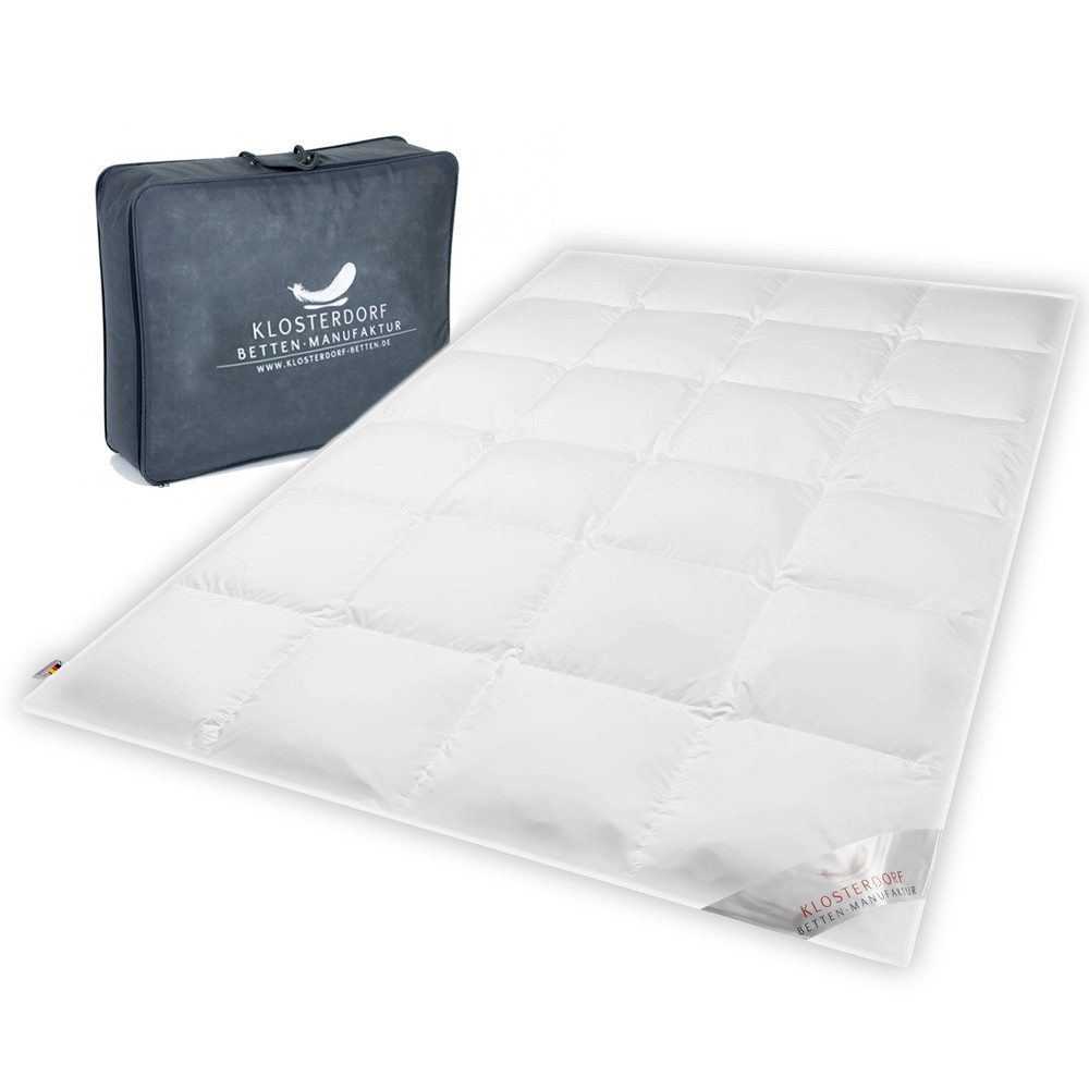 Klosterdorf Betten-Manufaktur Daunenbettdecke Premium Daunendecke Sommerdaunendecke Sommerdecke - Wildentendaune -, Füllung: 100% neue reine deutsche Wildentendaune Klasse I, Für erholsamen und gesunden Schlaf, liebevolle Handarbeit aus unserem deutschen Familienbetrieb