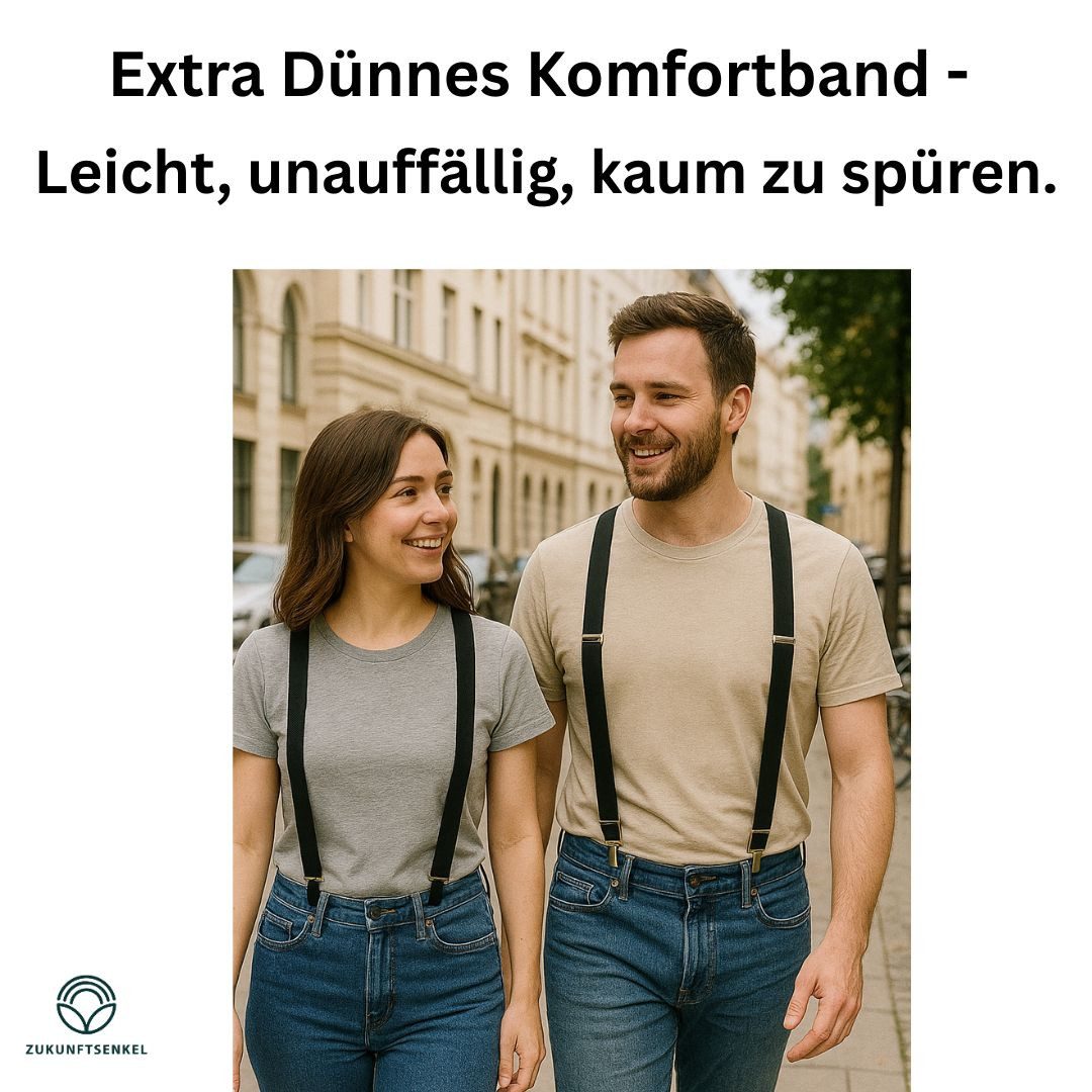 ZUKUNFTSENKEL Hosenträger Schmaler Hosenträger - Sicherer Halt Damen & Herren 2,5cm X-Form (Für Damen und Herren) 4 Starke Clips, Deutsche Herstellung, Elastisch