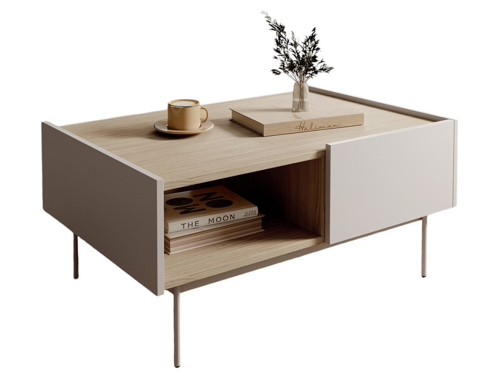 Compleo Couchtisch ZOTI mit 2 Schubladen, Scandi, Füße aus Metall günstig online kaufen