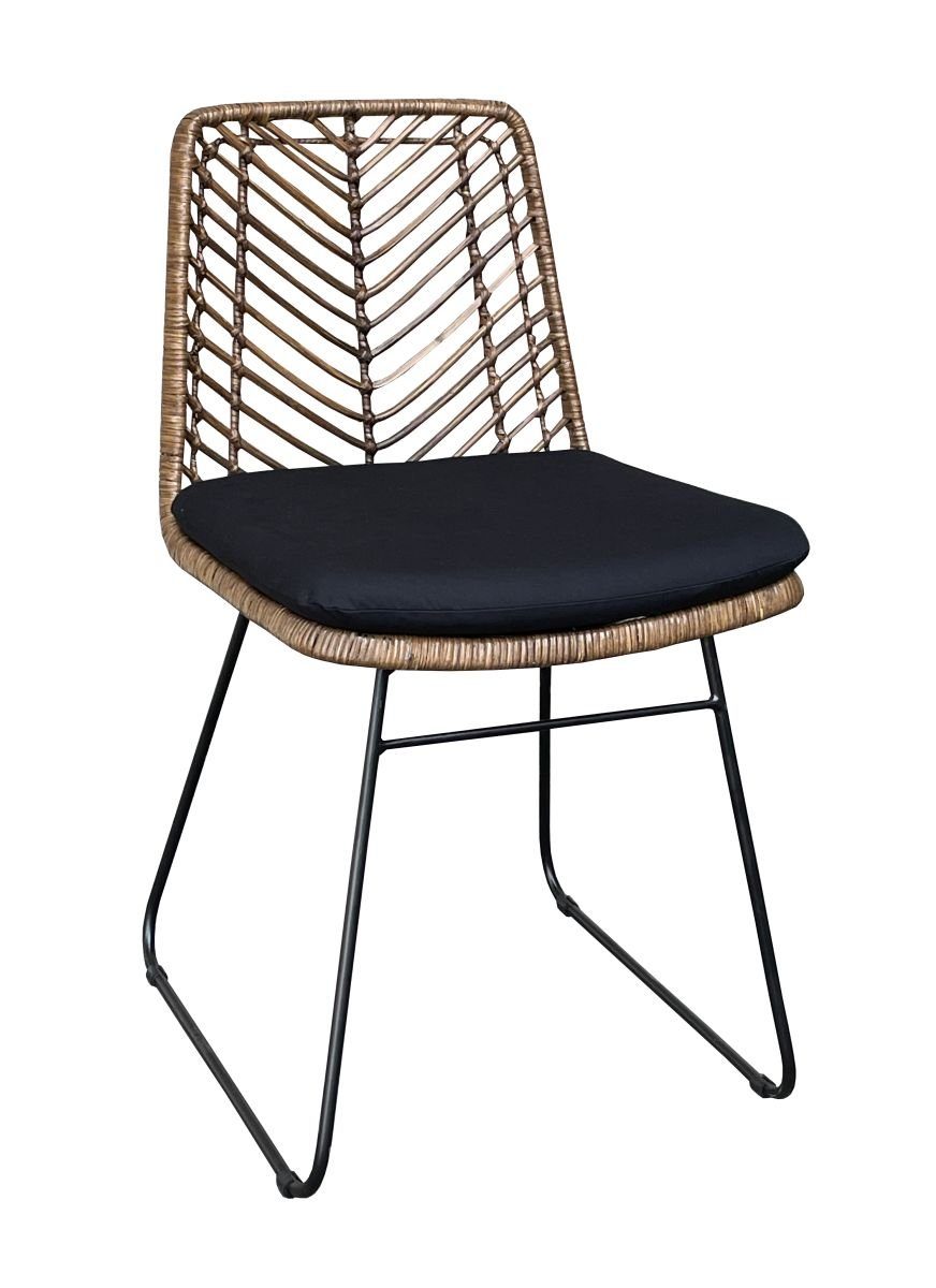 WOLF MÖBEL Esszimmerstuhl BALI Eisenstuhl mit Rattan inkl. Kissen schwarz (45x53x80 cm (L x B x H), BALI Eisenstuhl mit Rattan inkl. Kissen schwarz