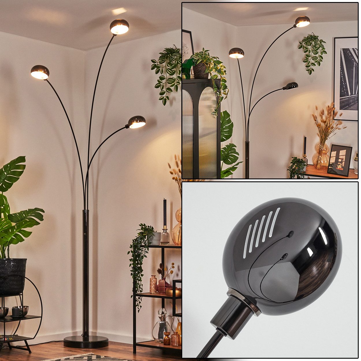 Stehlampe Stehlampe aus Metall in Schwarz/Chrom/Weiß im Retro/Vintage-Design