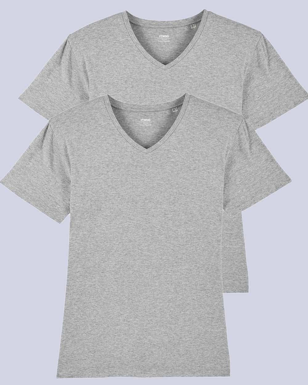 Heather Grey (Spar-Set, 2er T-Shirt T-Shirt Nachhaltig Fair für V Pack Set) 2er Männer, & YTWOO