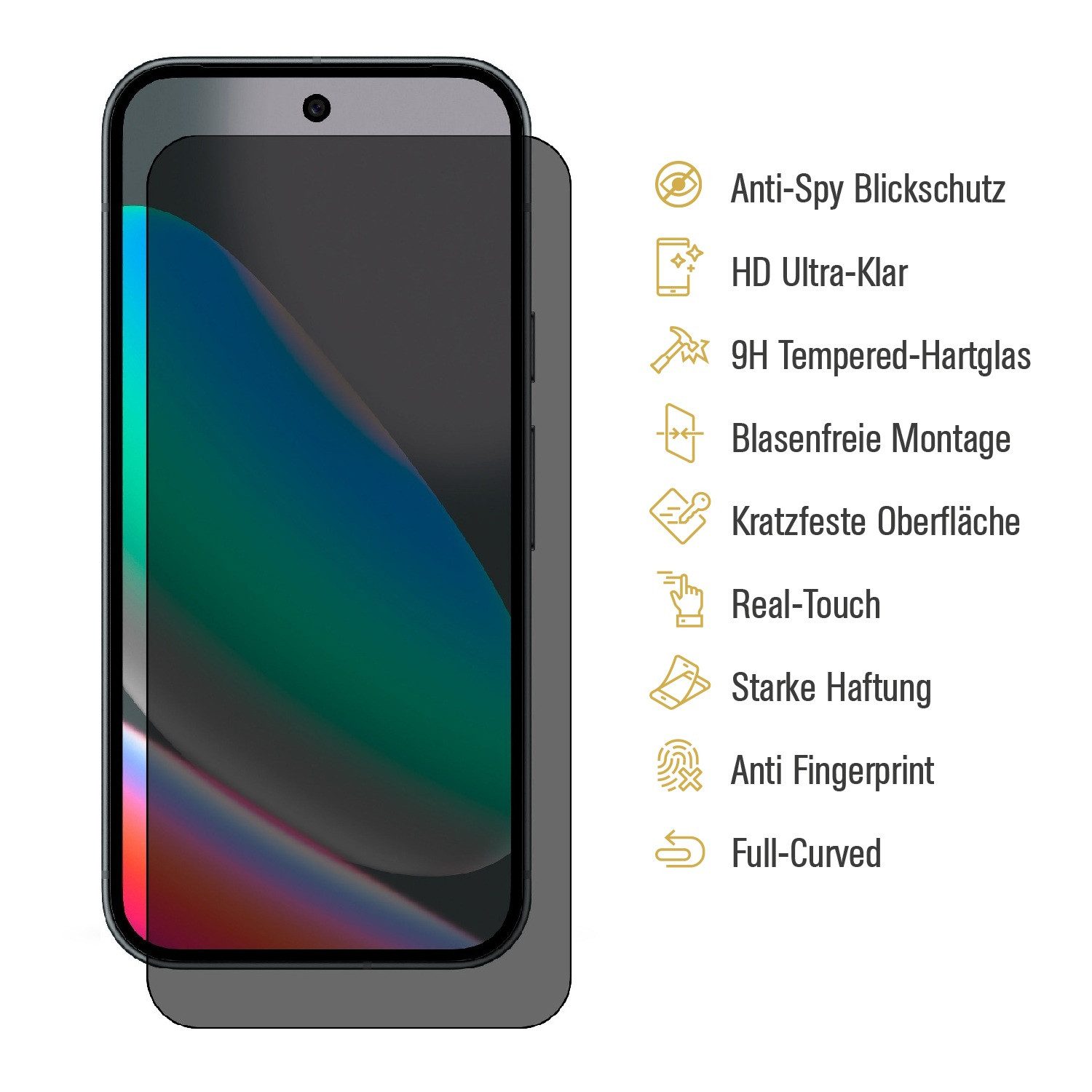 Protectorking Displayschutzfolie 1x 9H Blickschutz Panzerglas Full-Screen Anti-Spy Screen-Protector für Google Pixel 10a, 1 Stück, Displayschutz, gegen Stöße, K – Bild 3 von 4