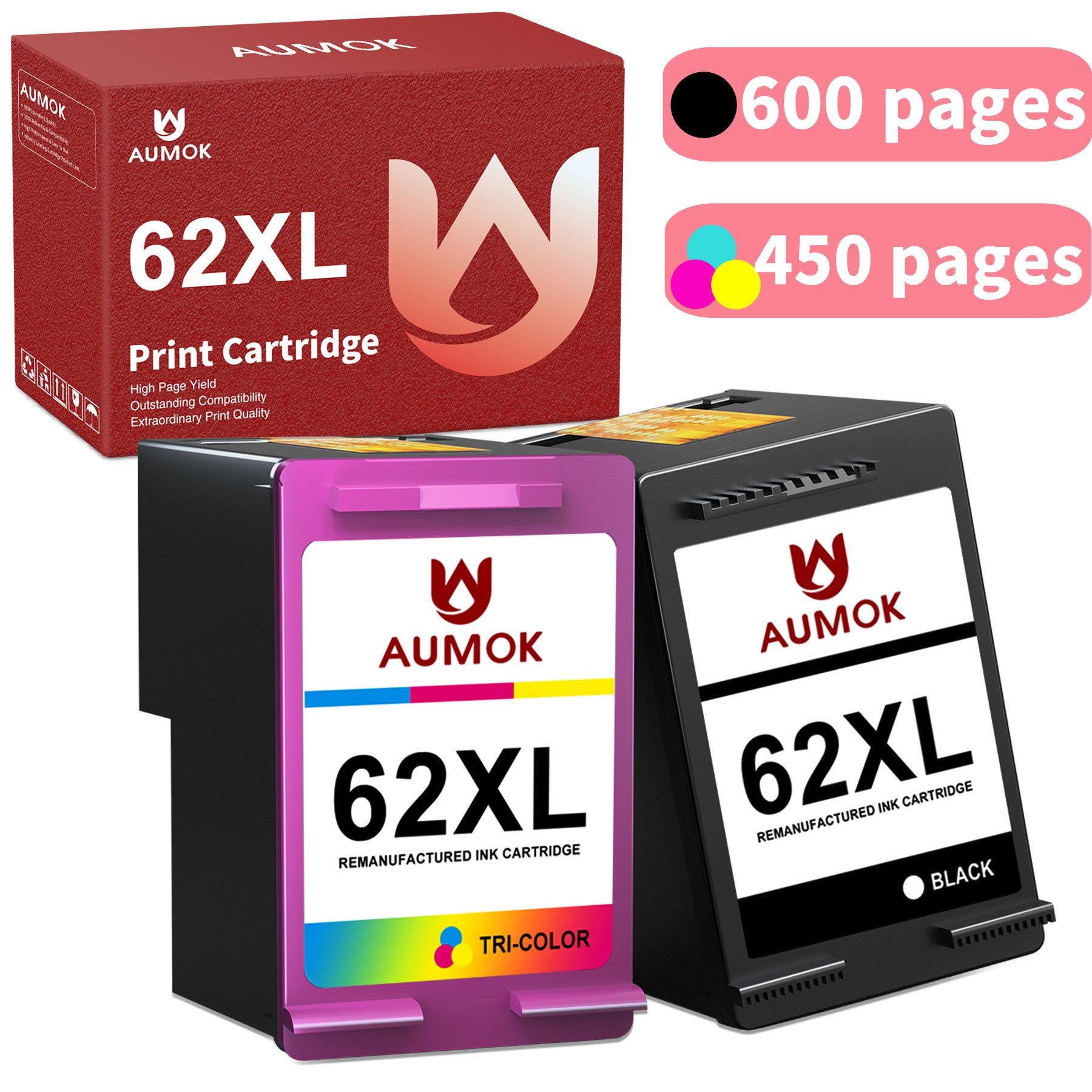 2PK Kompatible für HP 62 xl 62xl Tintenpatrone