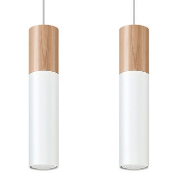 etc-shop LED Pendelleuchte, Leuchtmittel inklusive, Warmweiß, LED Pendelleuchte weiß Stahl Hängeleuchte natur Holz