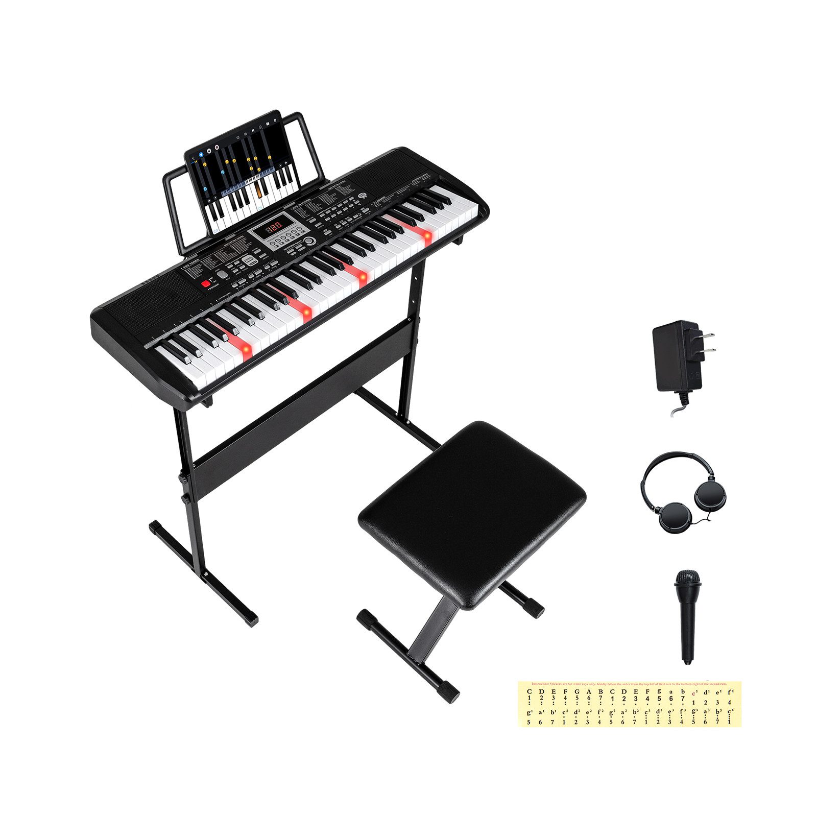COSTWAY Home-Keyboard (1-St), 61 Tasten Klavier Keyboard, E-piano mit Stativ & Hocker, für Anfänger