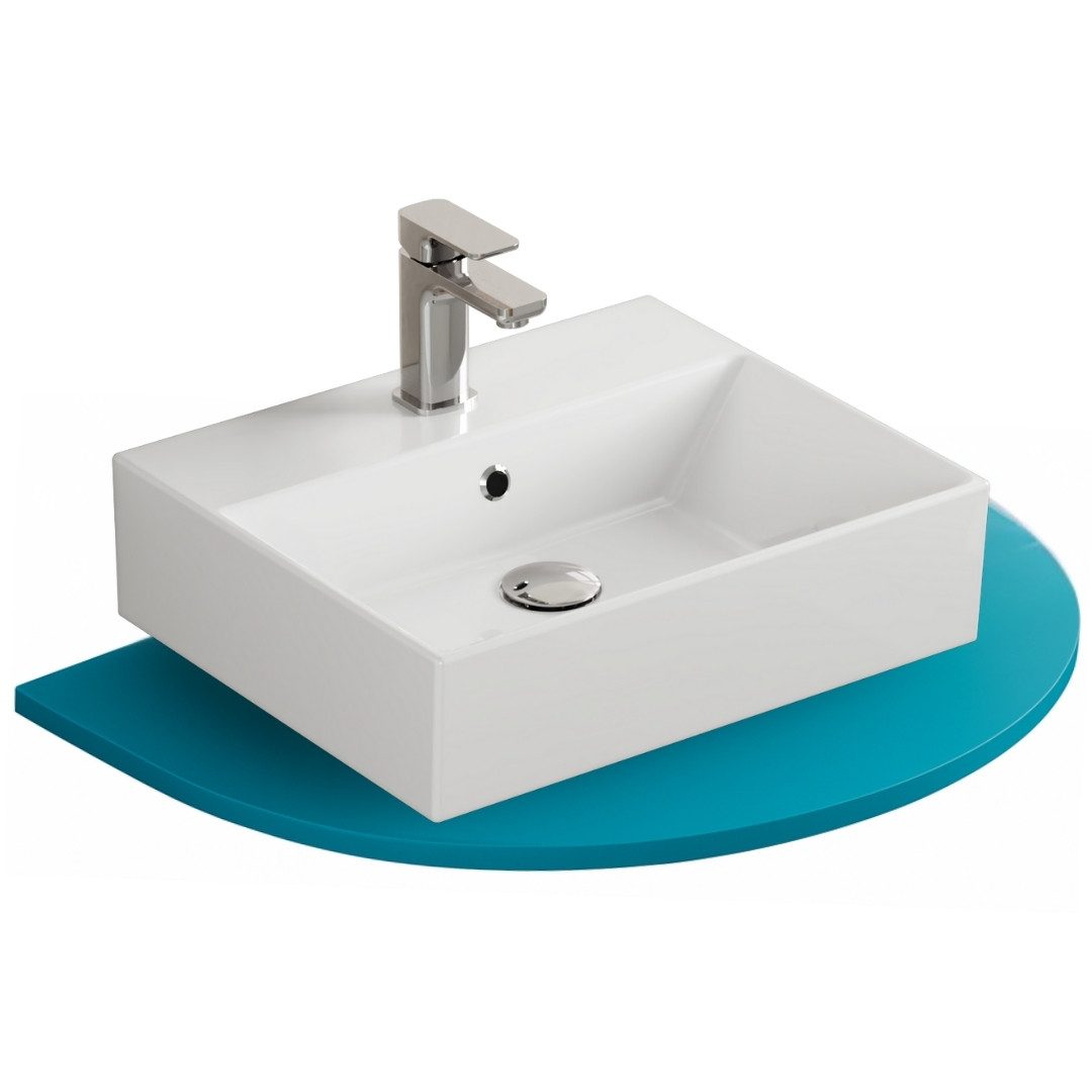Aqua Bagno Waschbecken Aufsatzwaschbecken 50cm weiß eckig wandhängend Waschtisch (Packung)