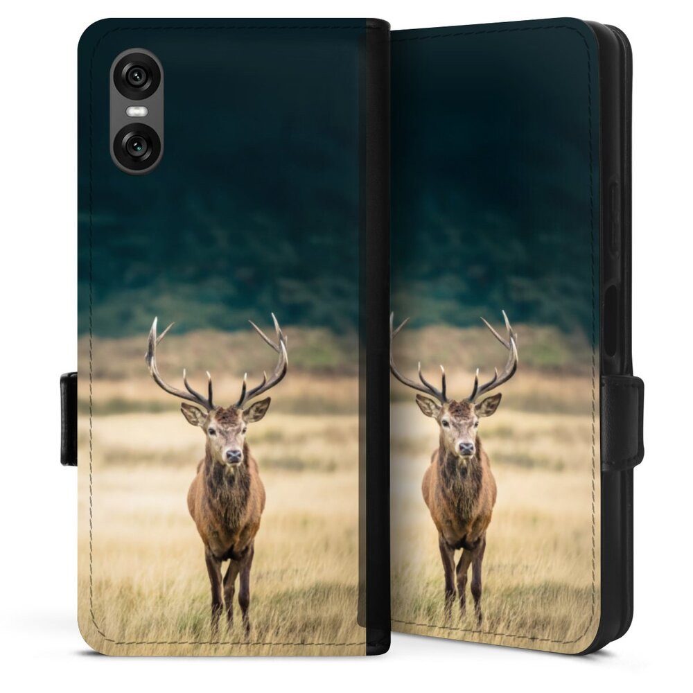 DeinDesign Handyhülle Hirsch Wald Wiese König des Waldes, Sony Xperia 10 VI Hülle Handy Flip Case Wallet Cover Handytasche Leder