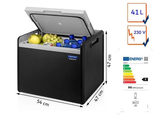 Campart Elektrische Kühlbox, 41 l, für Camping, Auto mit Strom großer Kompressor Elektro Mini Kühlschrank