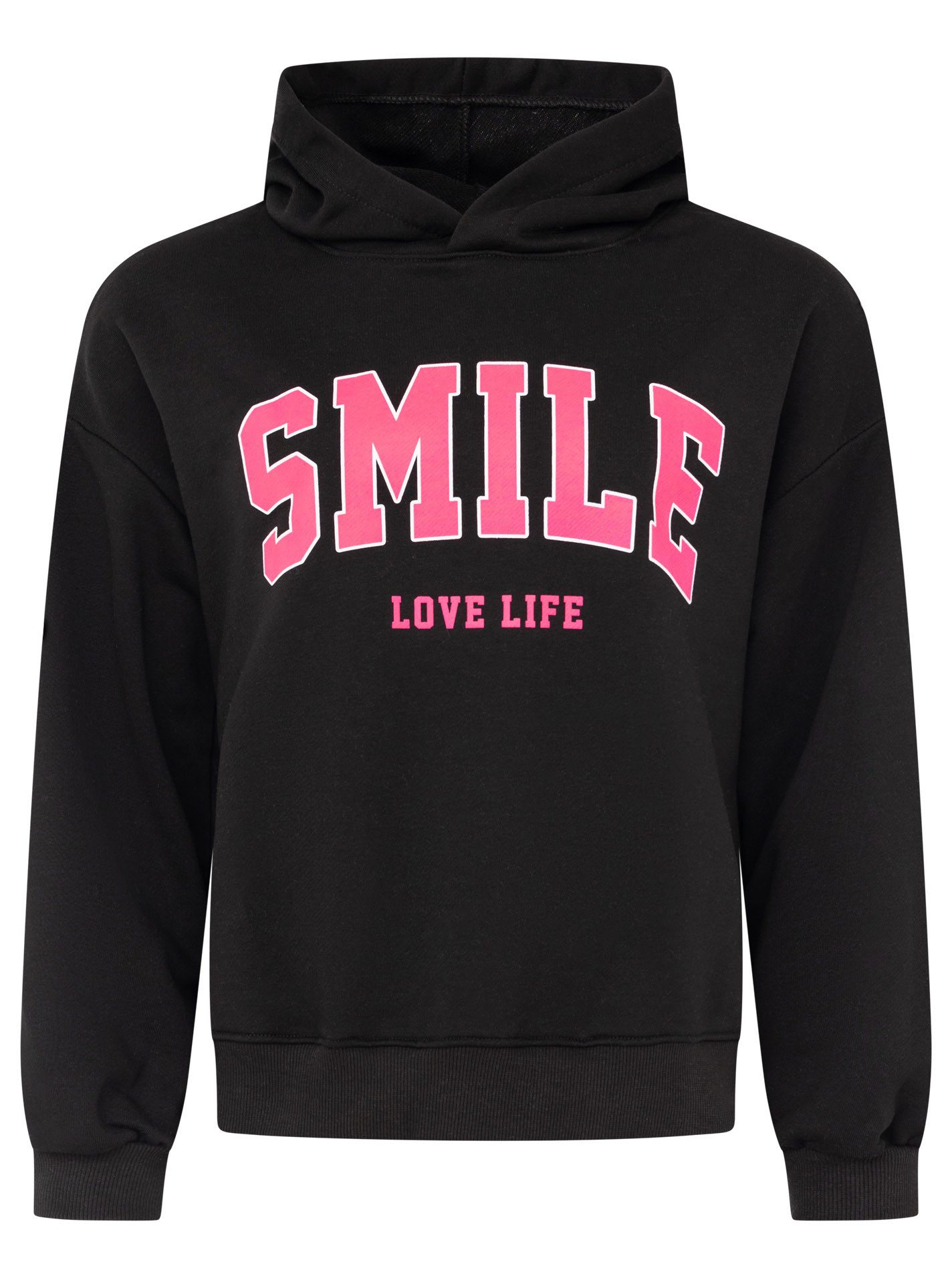 Zwillingsherz Hoodie "Smile" Kapuze, lange Ärmel, elastische Bündchen, großer Neon-Print