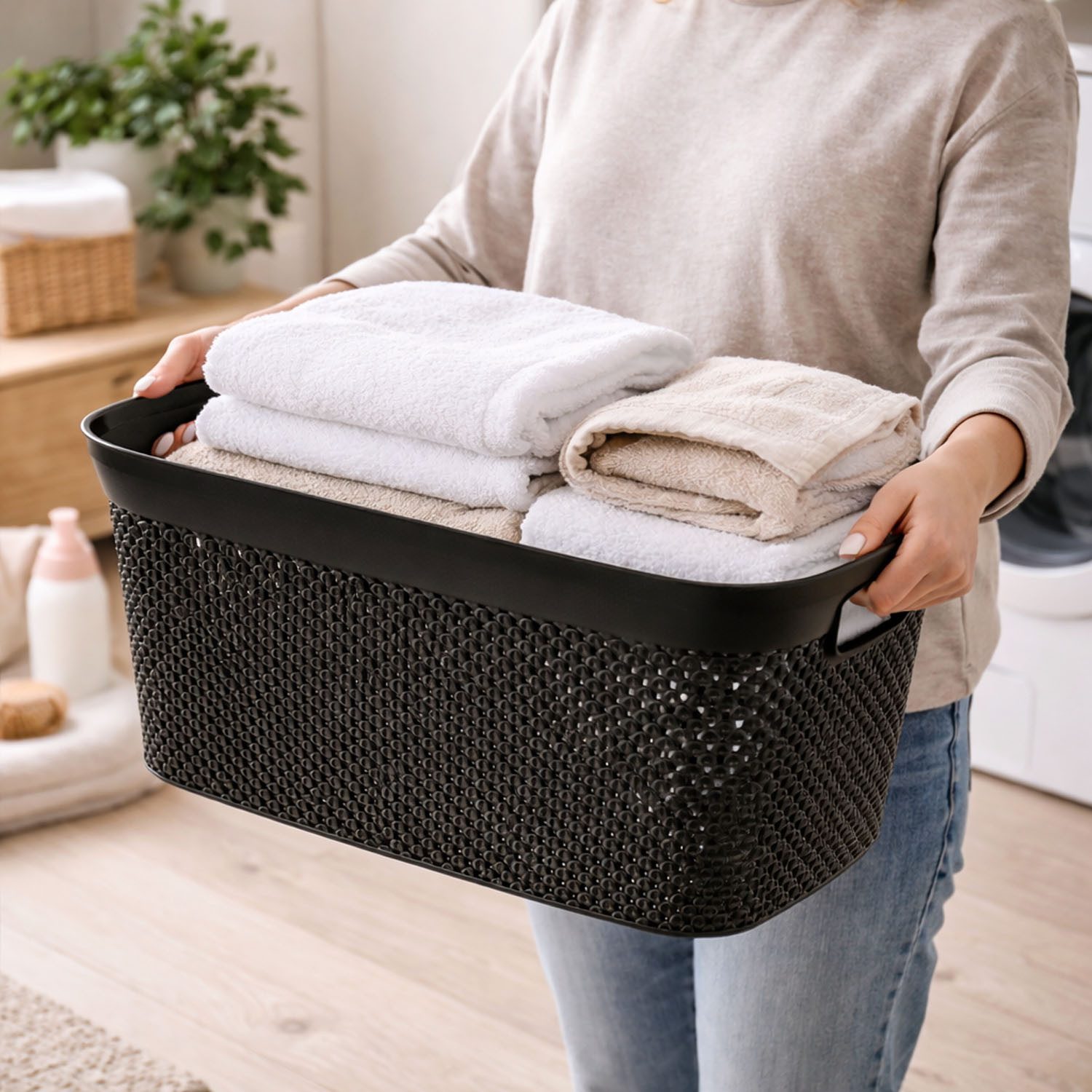 Mojawo Wäschewanne Wäschekorb Wäschebehälter Wäschesammler 35 Liter B58xL40XH30cm