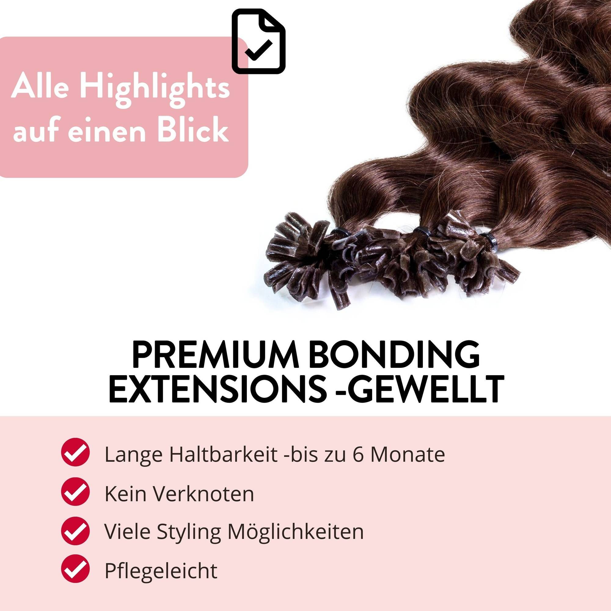 hair2heart Echthaar-Extension Premium Bondings gewellt #6/3 Dunkelblond Gold 40cm