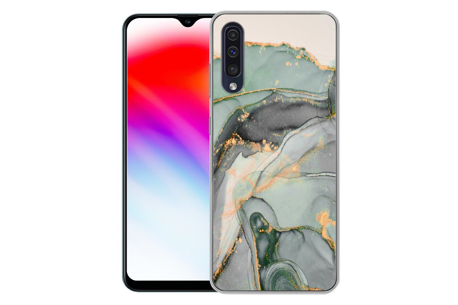 MuchoWow Handyhülle für Samsung Galaxy A50 Gold - Marmor - Grün - Luxus - Glitzer - Marmor, Smartphone-Bumper, Print, Handy Schutzhülle Dünn