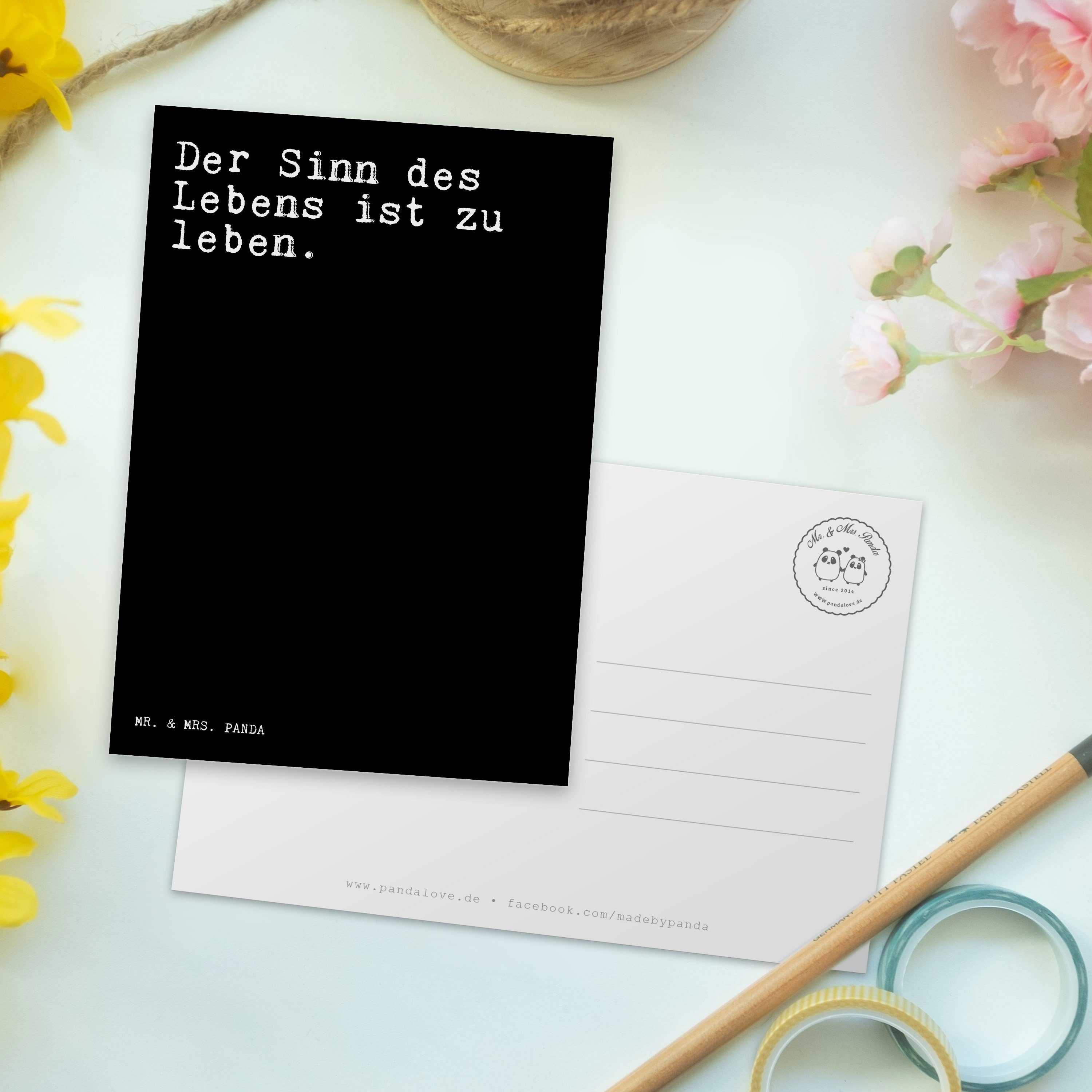 Postkarte Schwarz - Der - & lustig, Sinn Spruc Grußkarte, Geschenk, Mr. Mrs. des Lebens... Panda