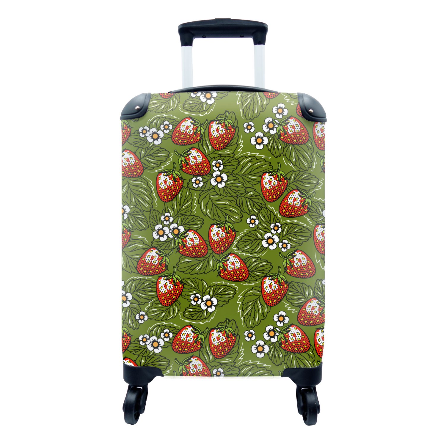 Ferien, Reisekoffer MuchoWow Handgepäck Vegan Reisetasche Blumen 4 Erdbeere Muster, - Handgepäckkoffer - - - für mit rollen, Rollen, Blätter Trolley,