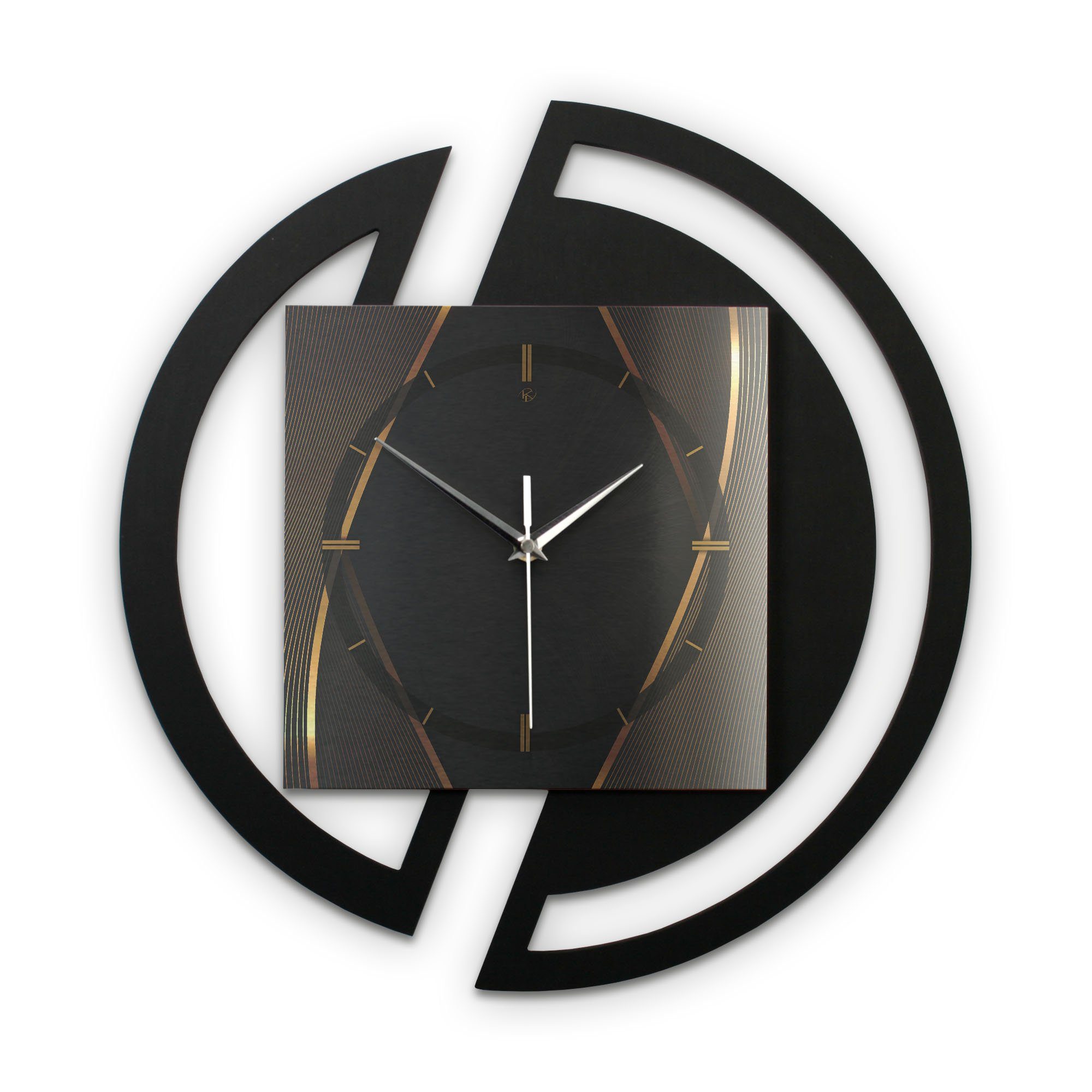 Kreative Feder Wanduhr Runde 3D Designer-Wanduhr „Dark Elegance“ in modernem Metallic-Look (ohne Ticken; Funk- oder Quarzuhrwerk; elegant, außergewöhnlich, modern) | Wanduhren