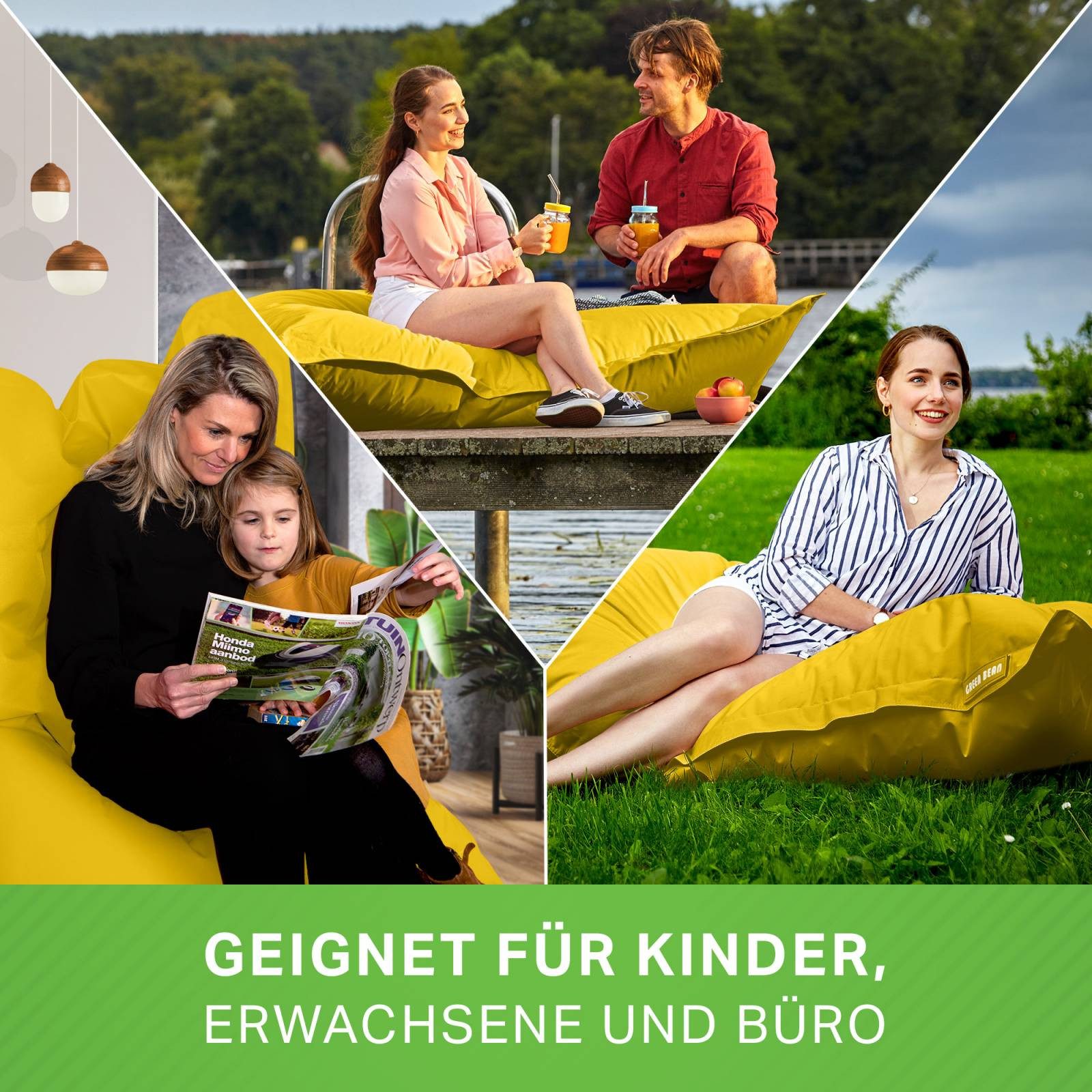 Green Bean Sitzsack XXL Riesen-Sitzsack Square 140x180cm (Riesensitzsack), 140x180cm Kinder & Erwachsene Bean Bag EPS Perlen Füllung
