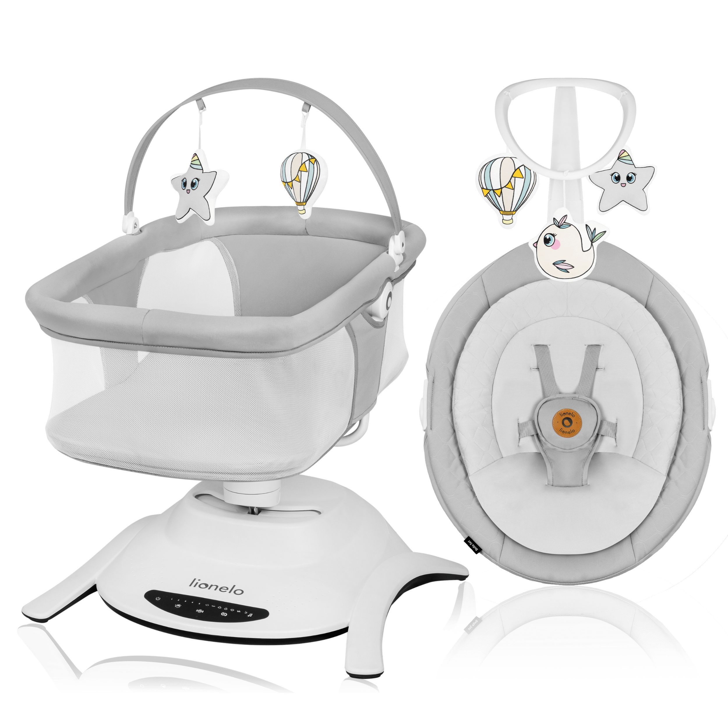 lionelo Babywippe BELLA SET, 2in1: Wippe & Tragewanne/360° drehbar/6 Schaukelmodi