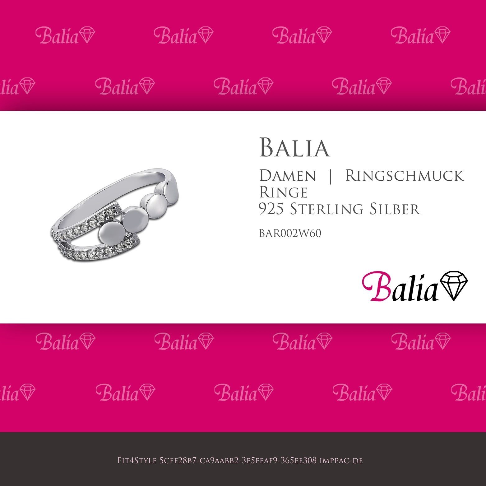 Silberring Größe Ring Silber Balia mit Fingerring Silber (19,1), (Fingerring), Damen für 60 Sterling 925 Balia weißen (Kreise) 925
