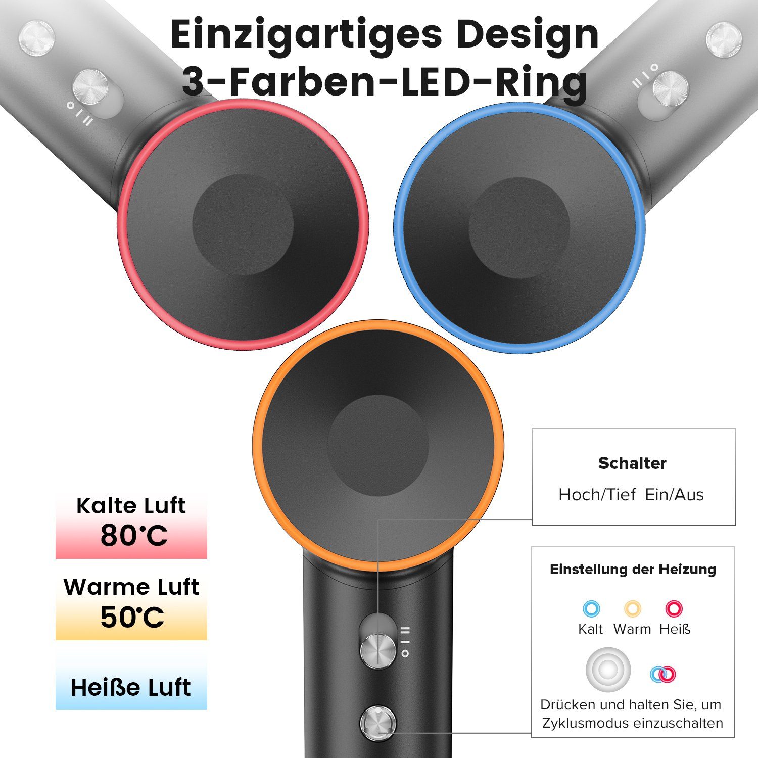 Schwarz Laifen Haartrockner Millionen mit 200 Konzentrator&Diffusor, Leistungsstarker Motor 110,000 rpm, Ionen negative Retro, Hochgeschwindigkeits-Haartrockner mit