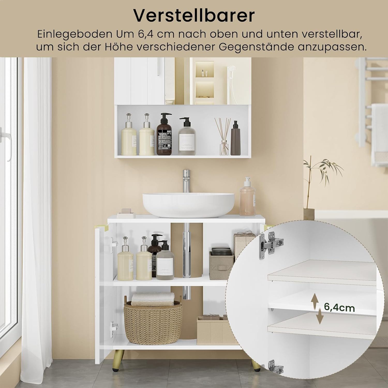 EUGAD Waschbeckenunterschrank (1-St) Badezimmerschrank mit 2 Türen, 60x60x30 cm – Bild 4 von 5