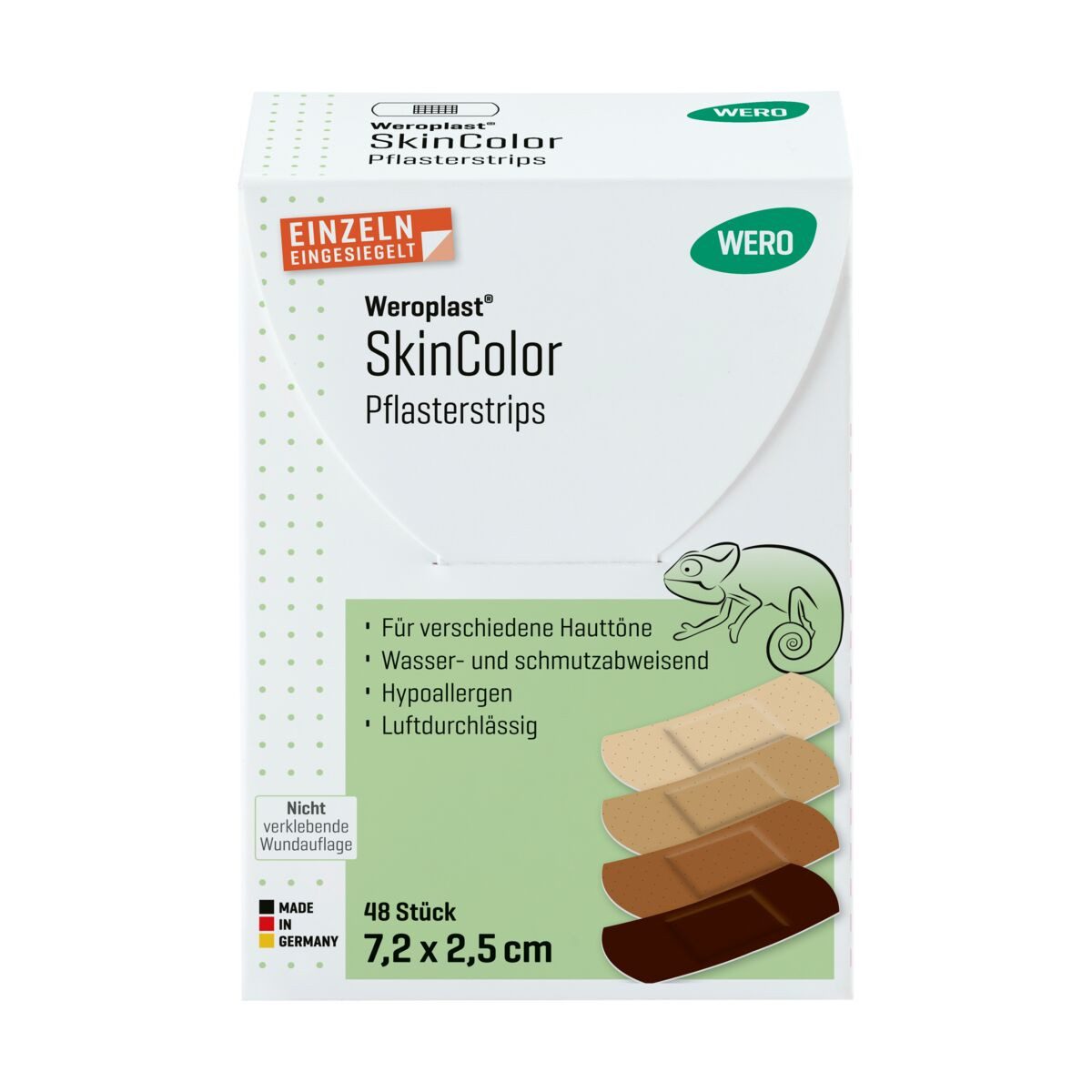Weroplast® Wundpflaster SkinColor Pflasterstrips Mix - für verschiedene Hauttöne, 48 Stk/Pkg (48 St), Pflasterstrips
