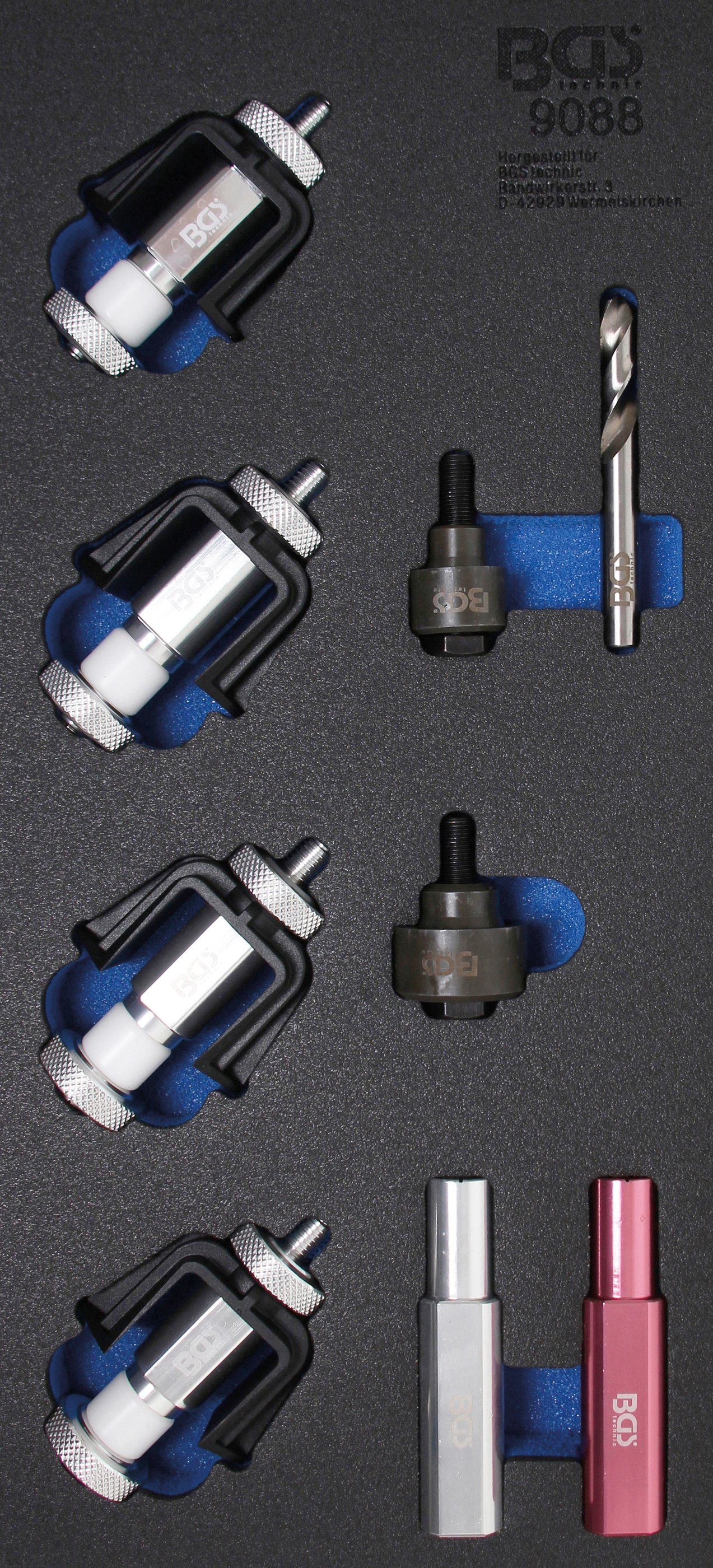 BGS Werkzeugset Einparksensoren-Halter, 1/3, Montagewerkzeug-Satz 150 Backen mm für Werkstattwageneinlage