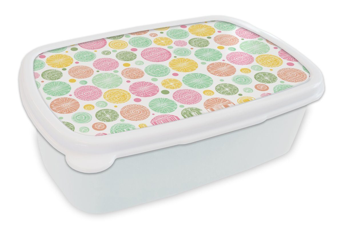 MuchoWow Lunchbox Regenbogen - Punkte - Muster, Kunststoff, (2-tlg), Brotbox für Kinder und Erwachsene, Brotdose, für Jungs und Mädchen weiß