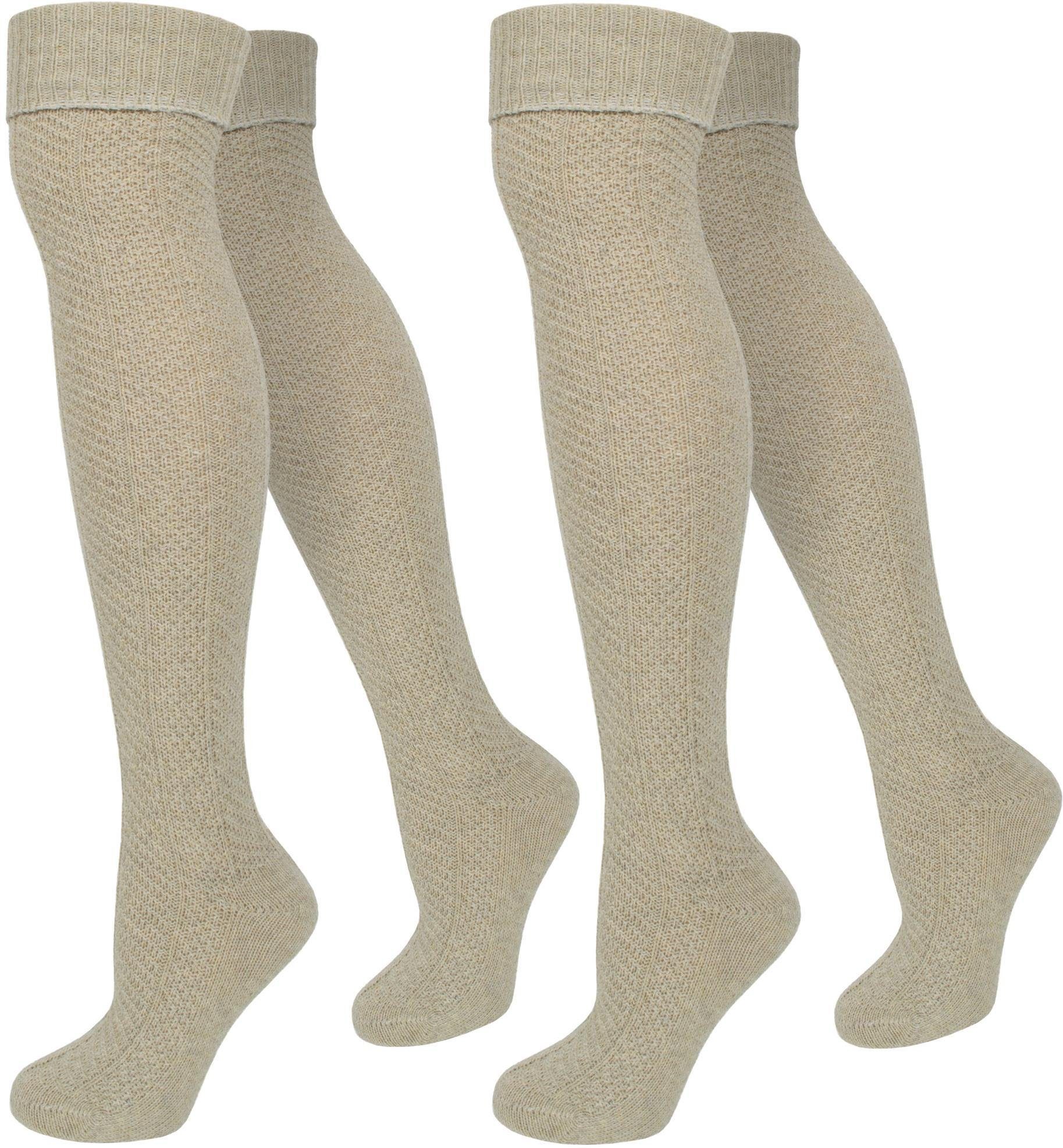 normani Overknees 2 Paar Overknees mit Wolle und Zopfmuster mit Zopfmuster Beige