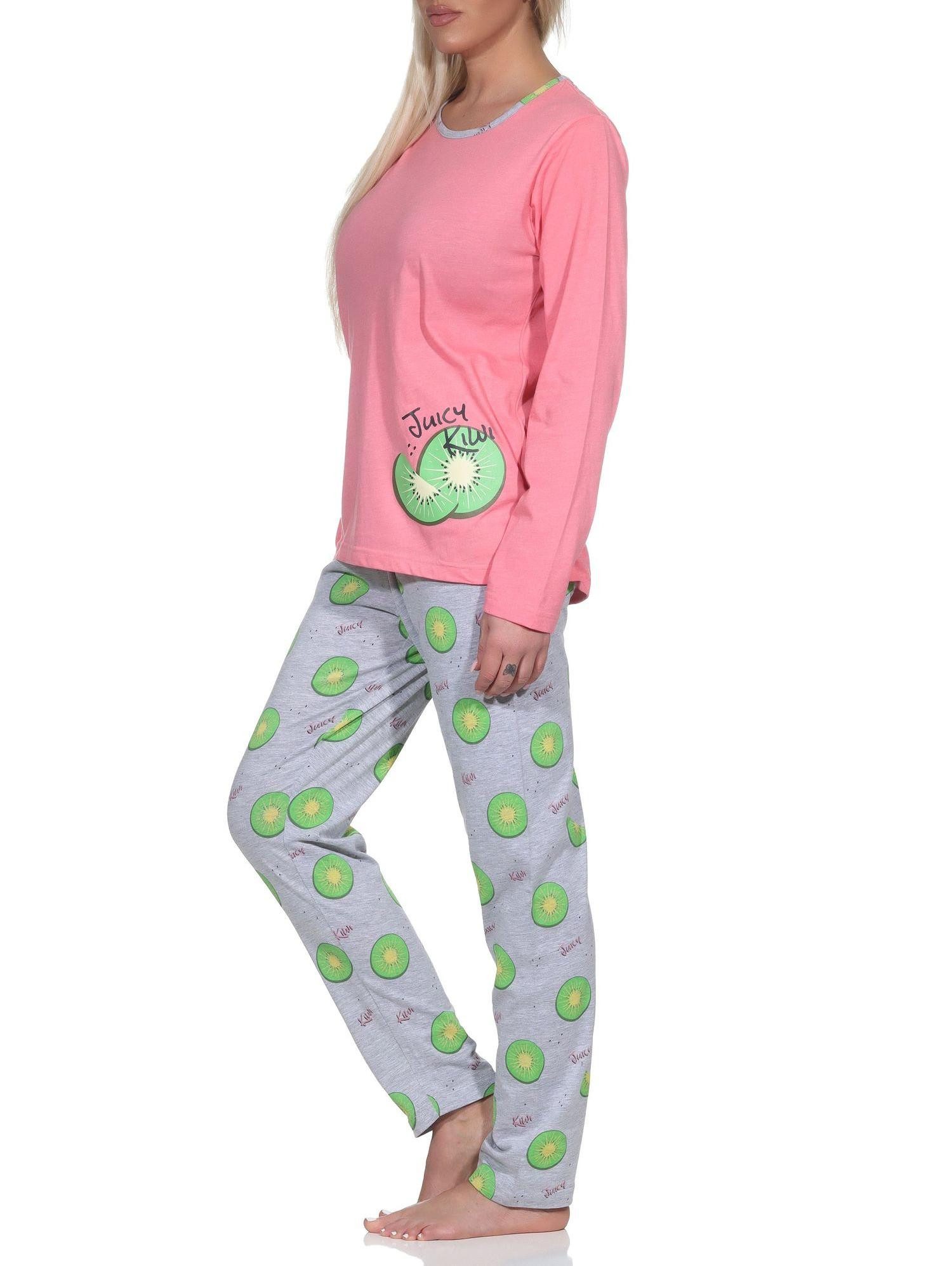 Normann Pyjama Normann Damen Schlafanzug lang mit Pyjamahose in coolem allover Print